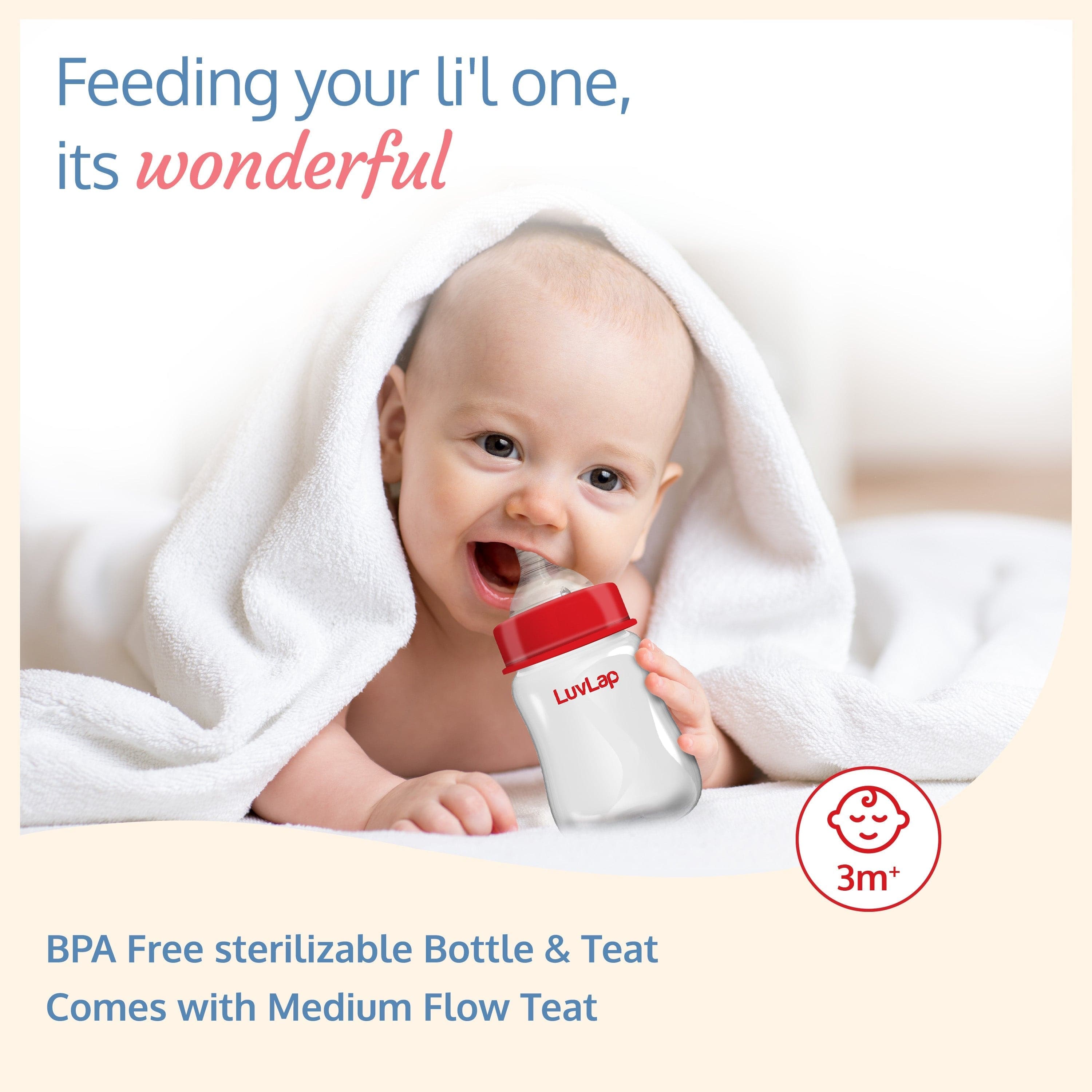 LuvLap Anti-Colic Wide Neck Natura Flo Baby Feeding Bottle, 150ml (Pack of 2)