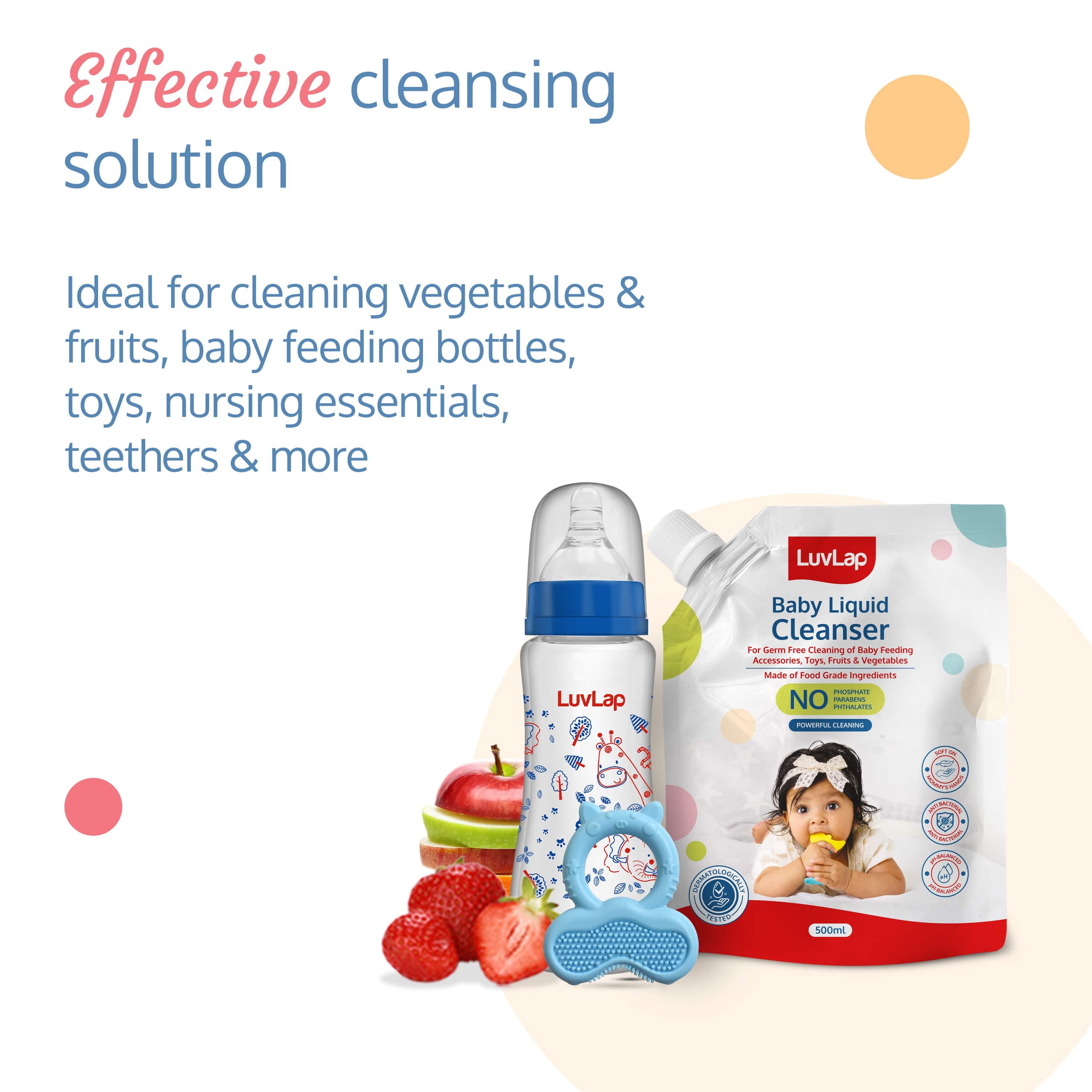 LuvLap Baby Liquid Cleanser Refill pack- 500ml, For cleaning feeding bottle, cutlery, toys, fruits & vegetables, Kills 99.9% Germs, pH Balanced Dermatologically tested formula, No harsh chemicals