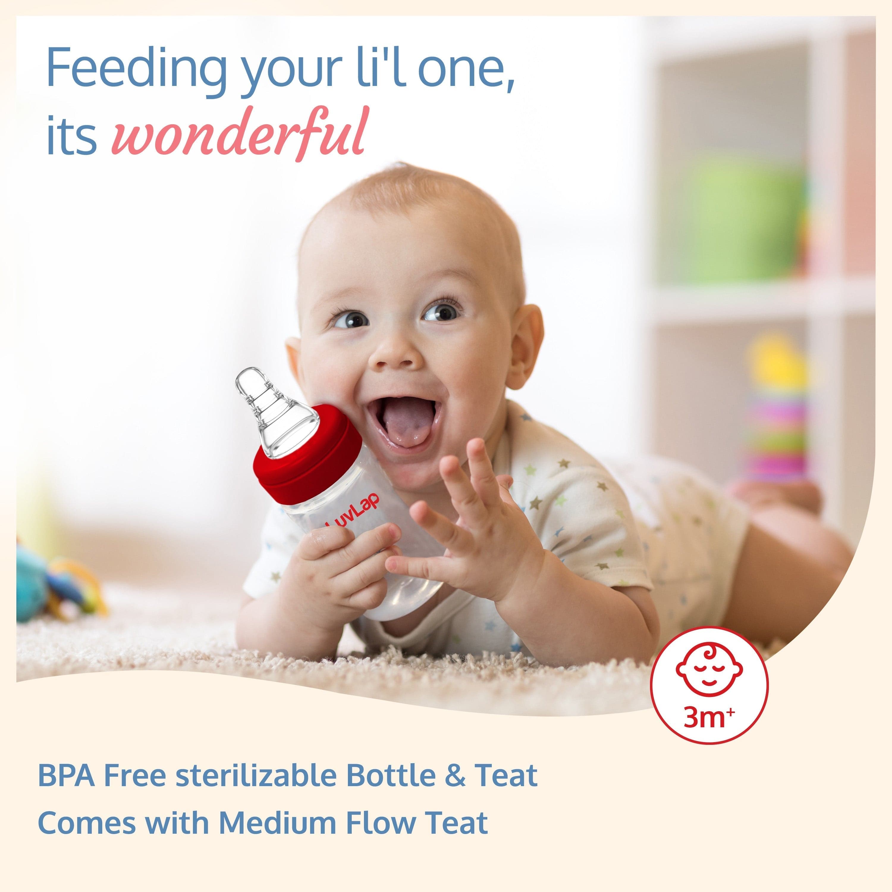 LuvLap Anti-Colic Wide Neck Natura Flo Baby Feeding Bottle, 150ml