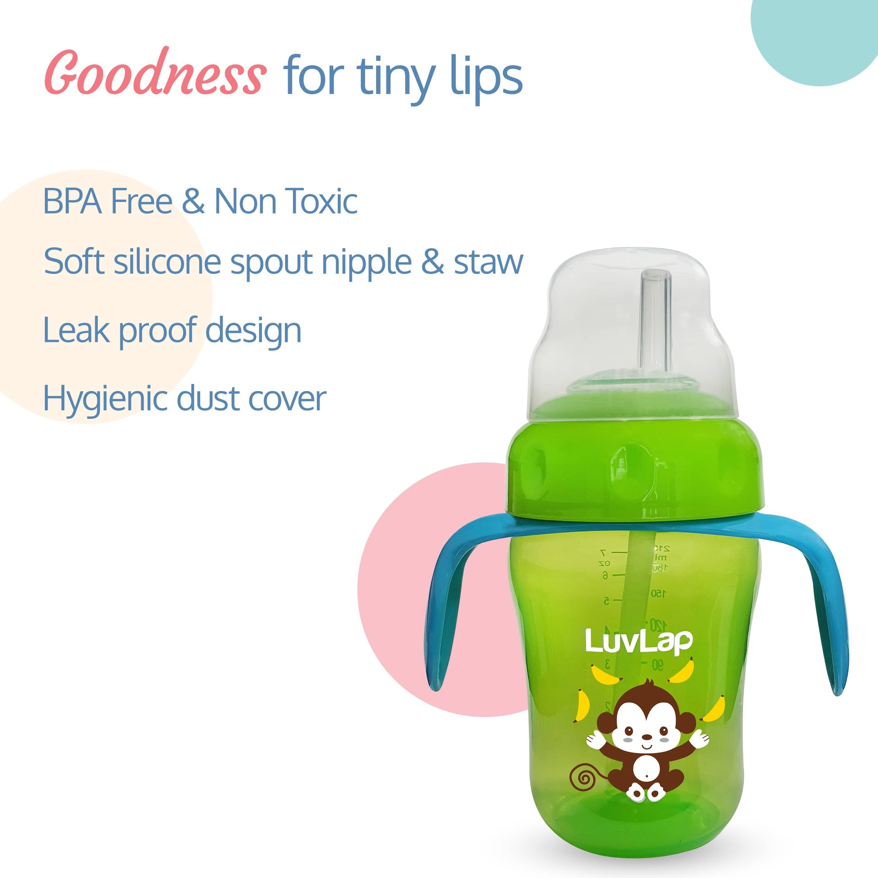 LuvLap Banana Time 2-In-1 Straw & Spout Cup, 210Ml Green