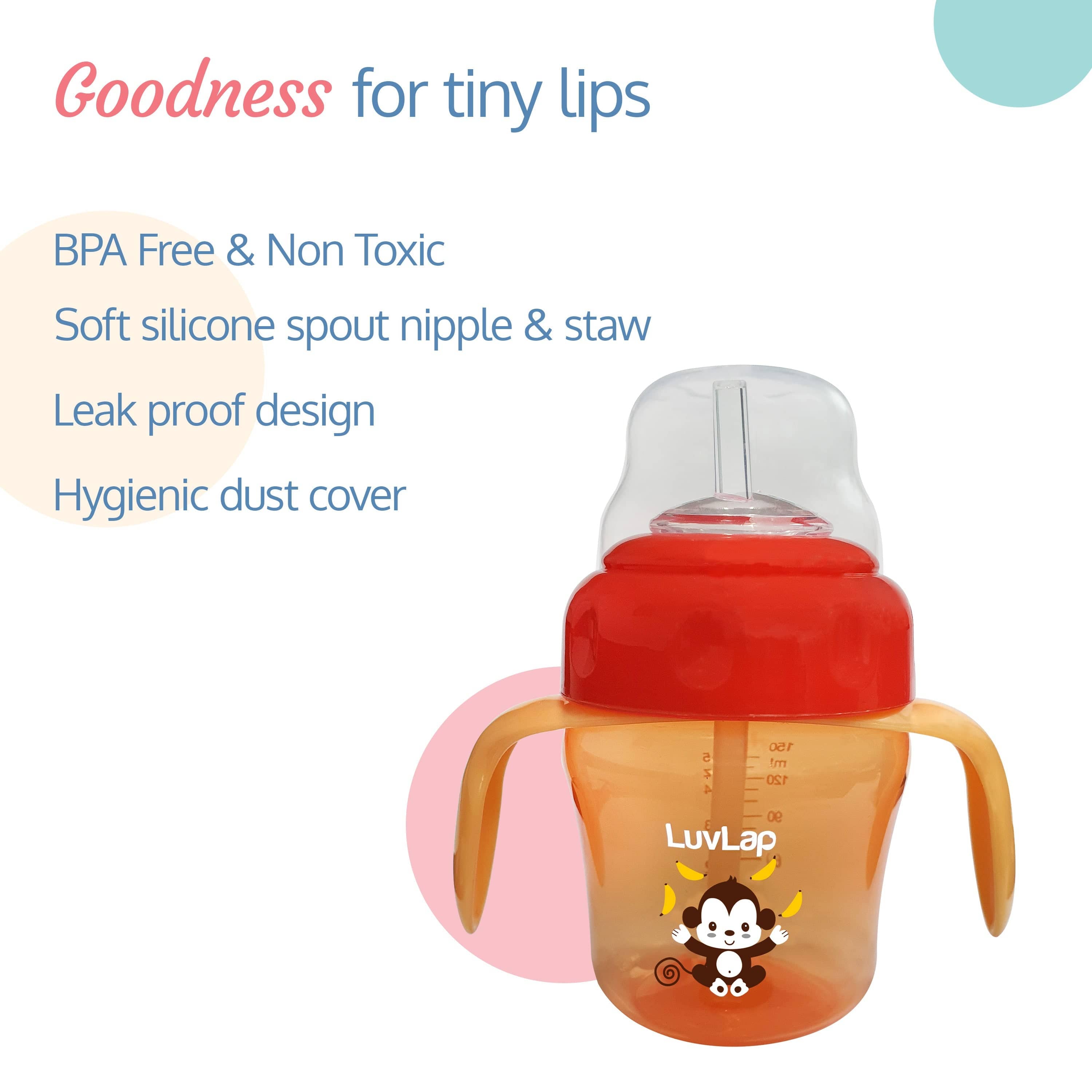 LuvLap Banana Time 2-in-1 Straw & Spout Cup, 150ml Orange