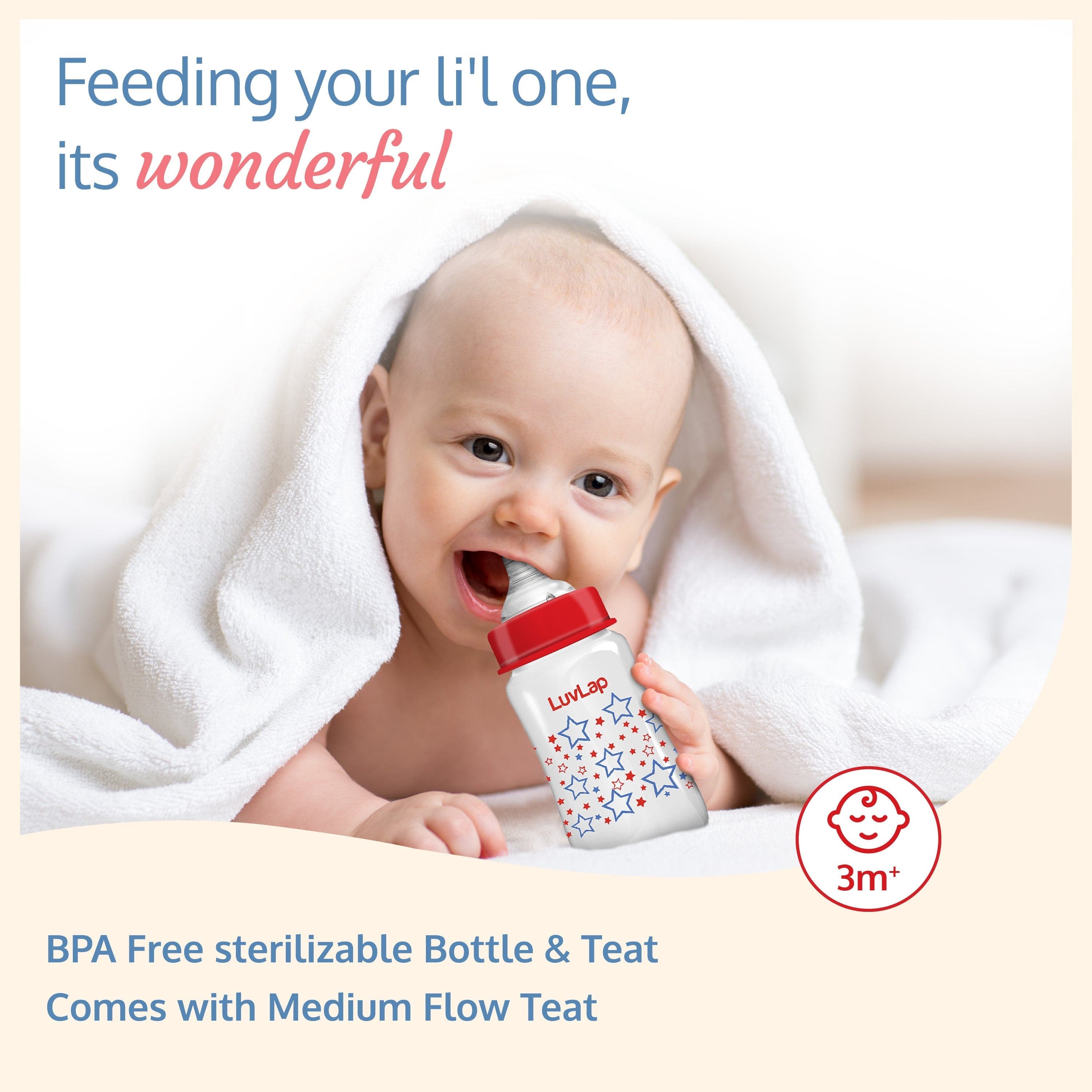 LuvLap Anti-Colic Wide Neck Natura Flo Baby Feeding Bottle, 250ml (Pack of 2)
