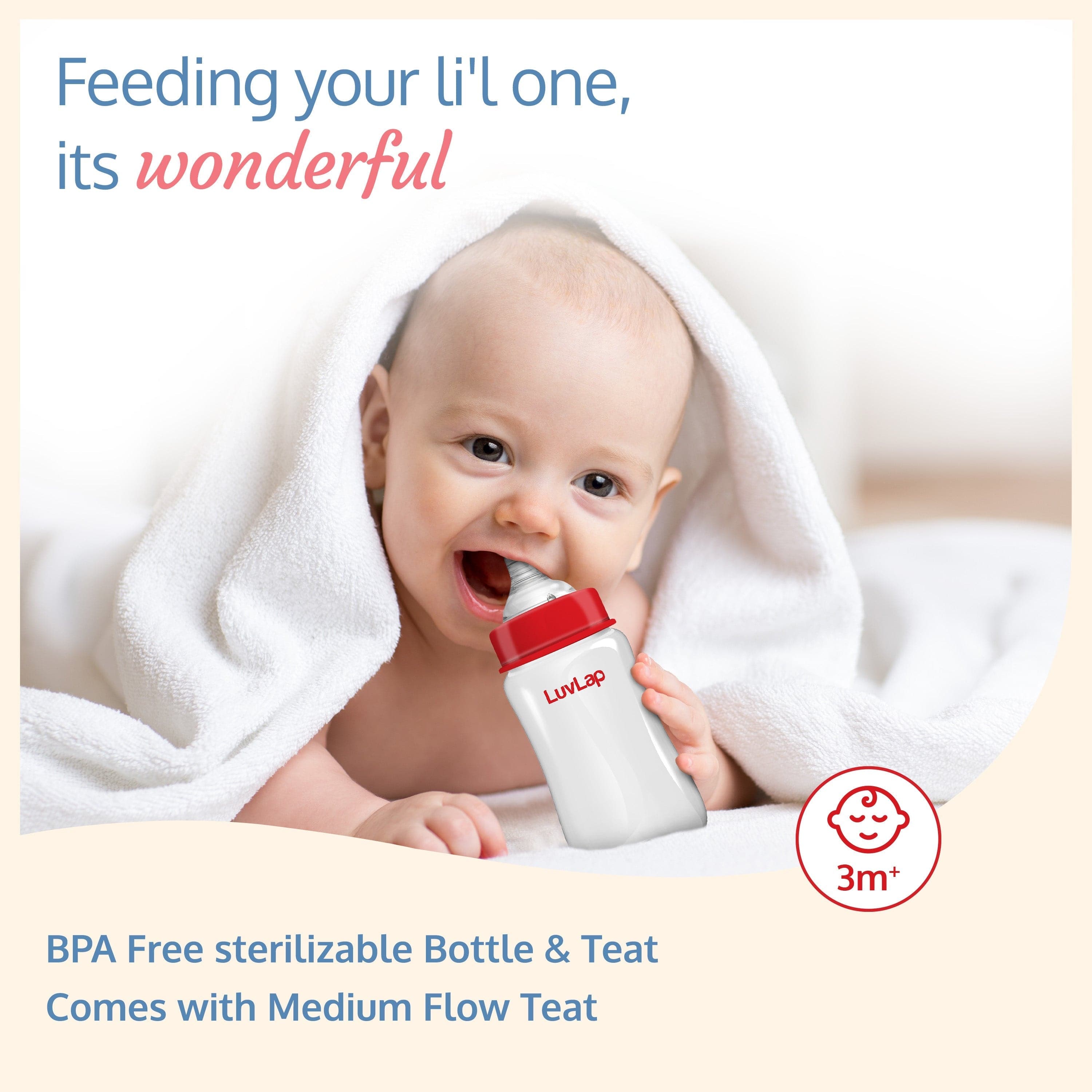 LuvLap Anti-Colic Wide Neck Natura Flo Baby Feeding Bottle, 250ml (Pack of 2)