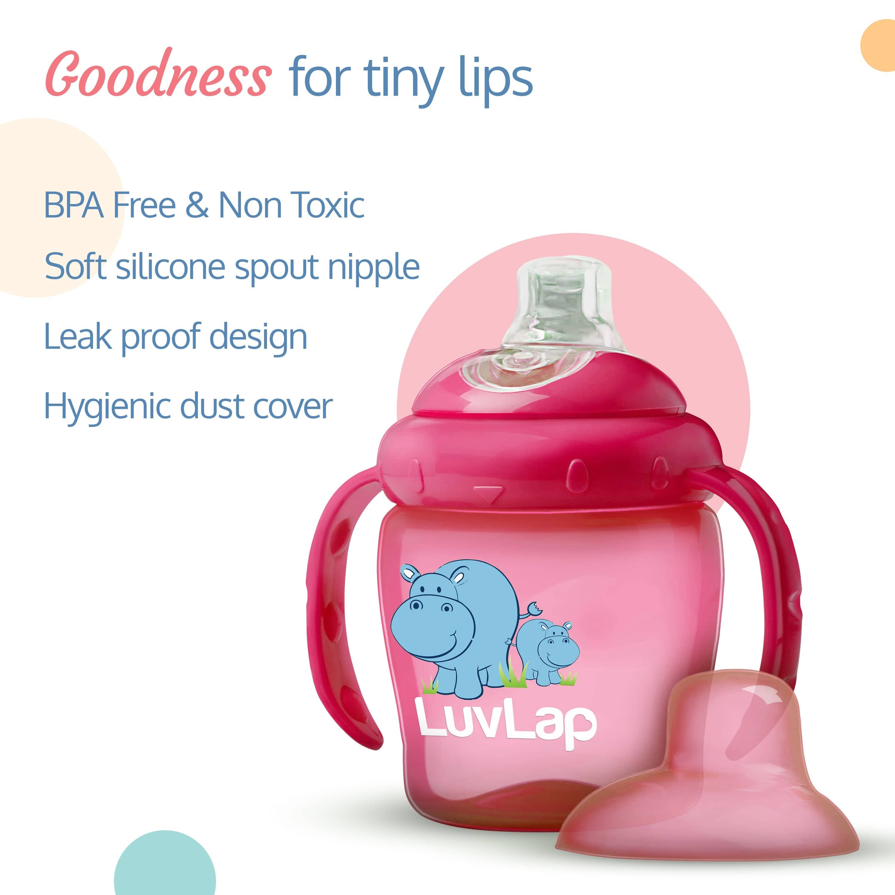 LuvLap Hippo Spout Sipper for Infant/Toddler, 225ml (Pink)