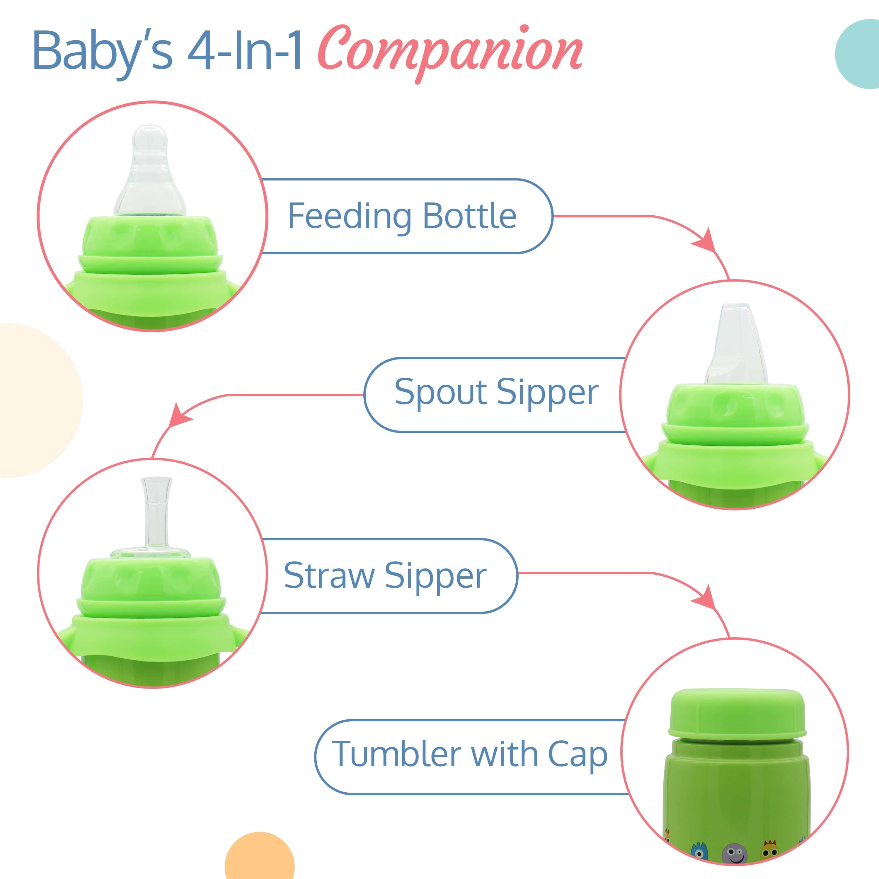 LuvLap 4 in 1 Slim Neck Steel Baby bottle cum Sipper, Green, 240 ml