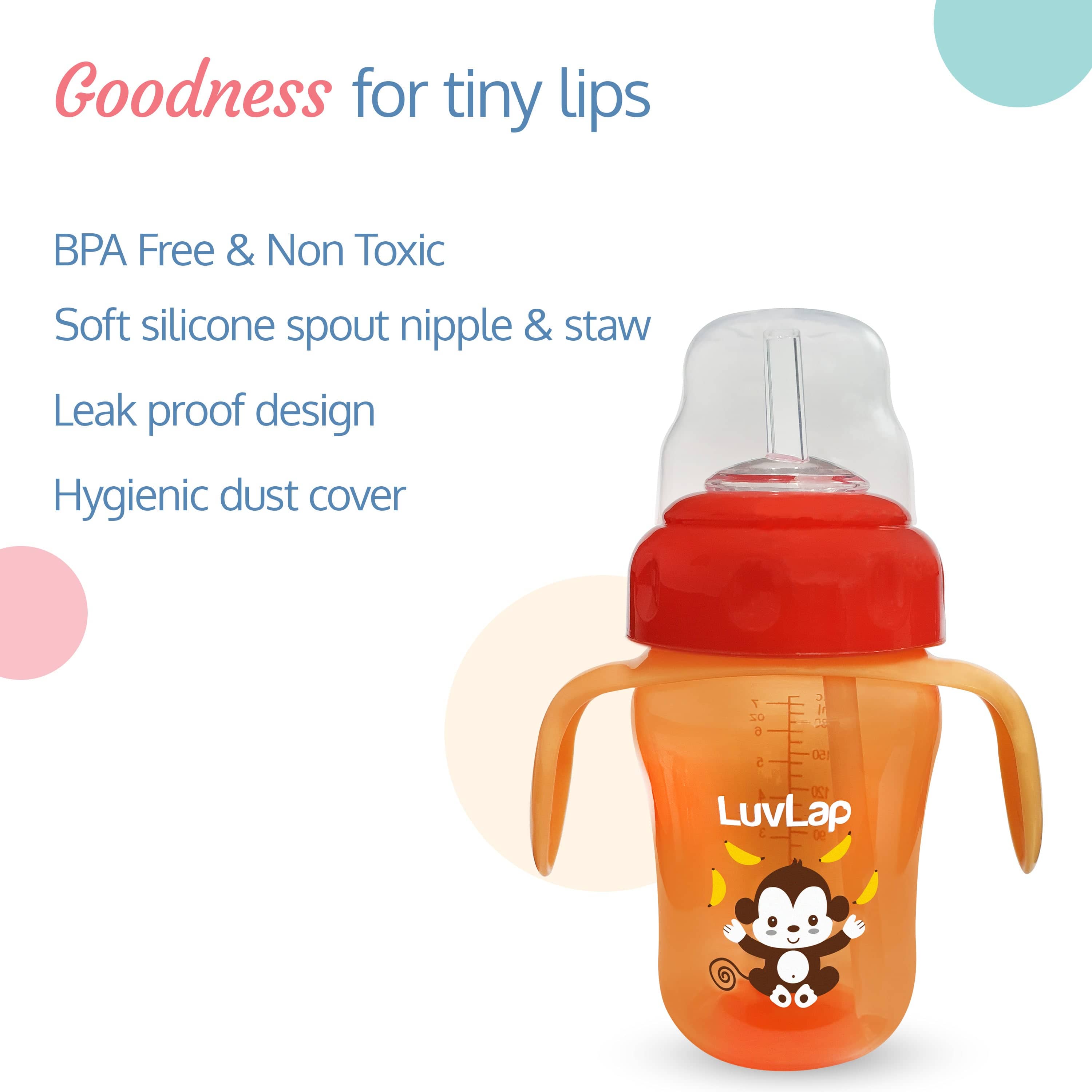 LuvLap Banana Time 2-in-1 Straw & Spout Cup, 210ml Orange