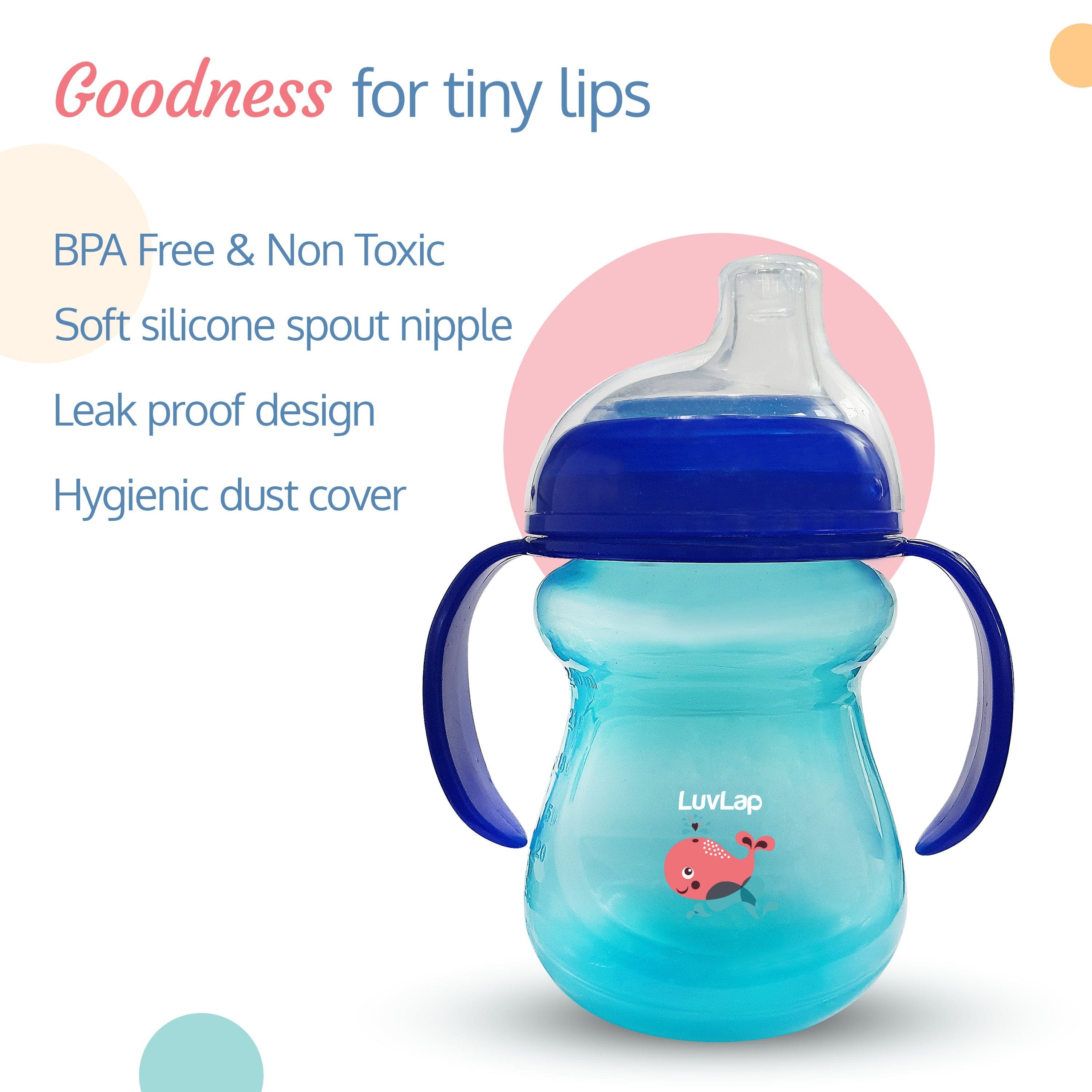 LuvLap Moby Little Spout Sippy Cup, 240Ml, Blue