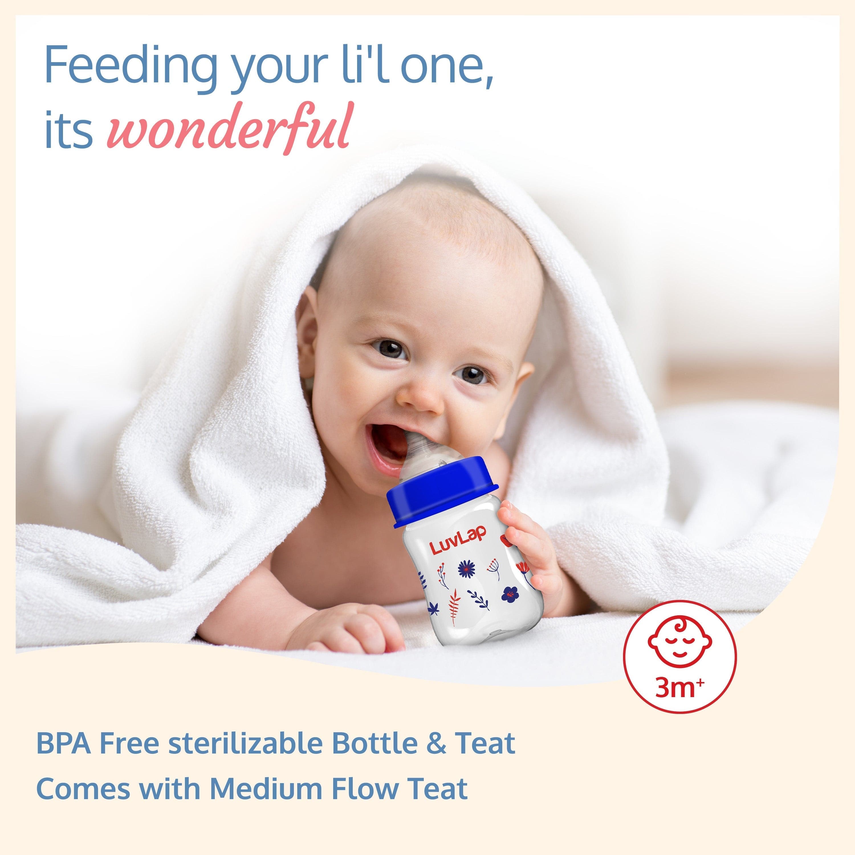 LuvLap Anti-Colic Wide Neck Natura Flo Baby Feeding Bottle, 150ml (Pack of 2)
