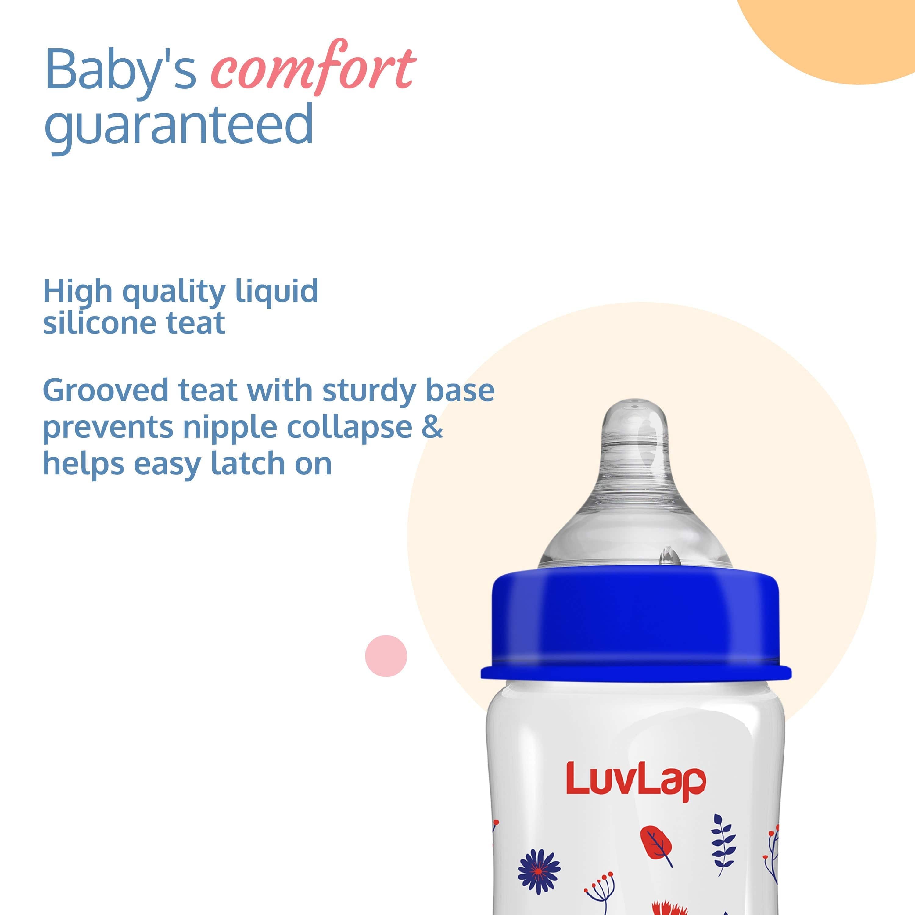 LuvLap Anti-Colic Wide Neck Natura Flo Baby Feeding Bottle, 250ml