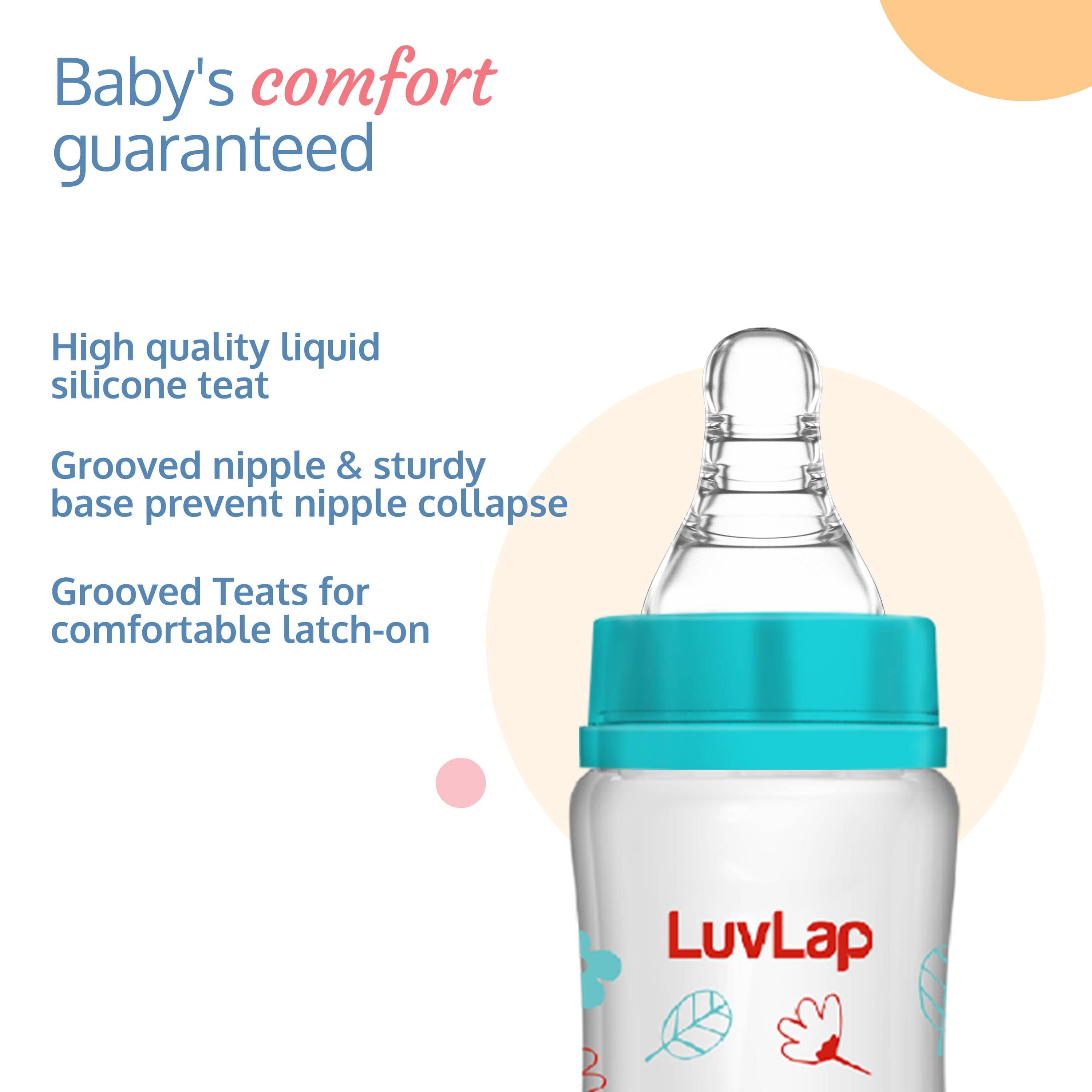 LuvLap Anti-Colic Slim / Regular Neck Essential Baby Feeding Bottle, 250ml (Pack of 2)