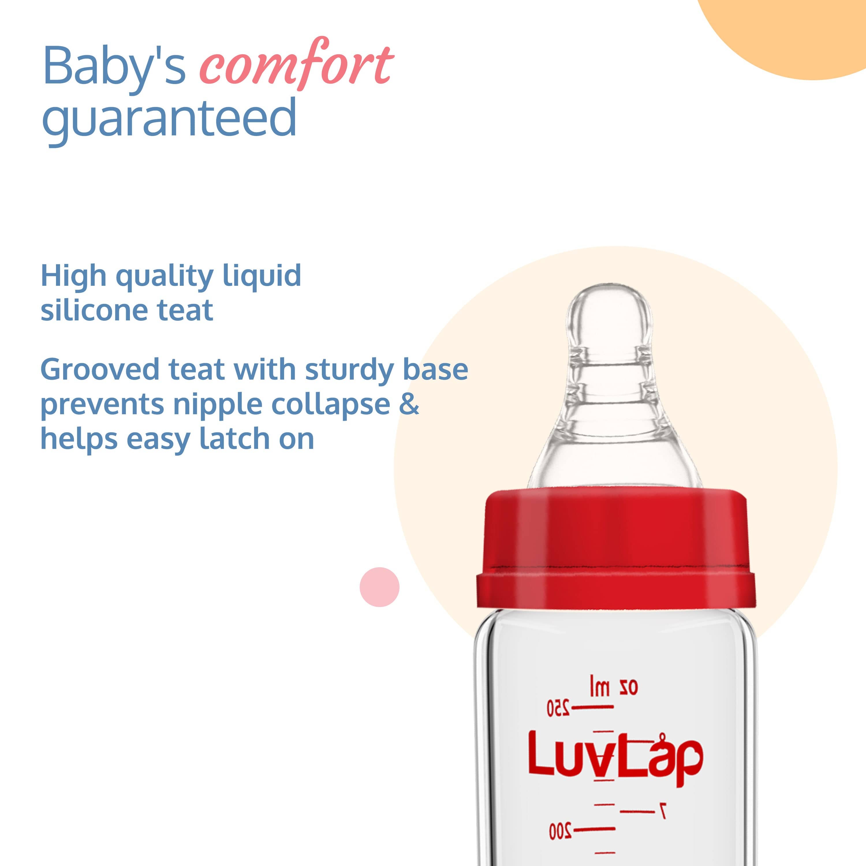 LuvLap Essential Slim Neck Glass Feeding Bottle, New Born/Infants/Toddler Upto 3 Years, 250ml