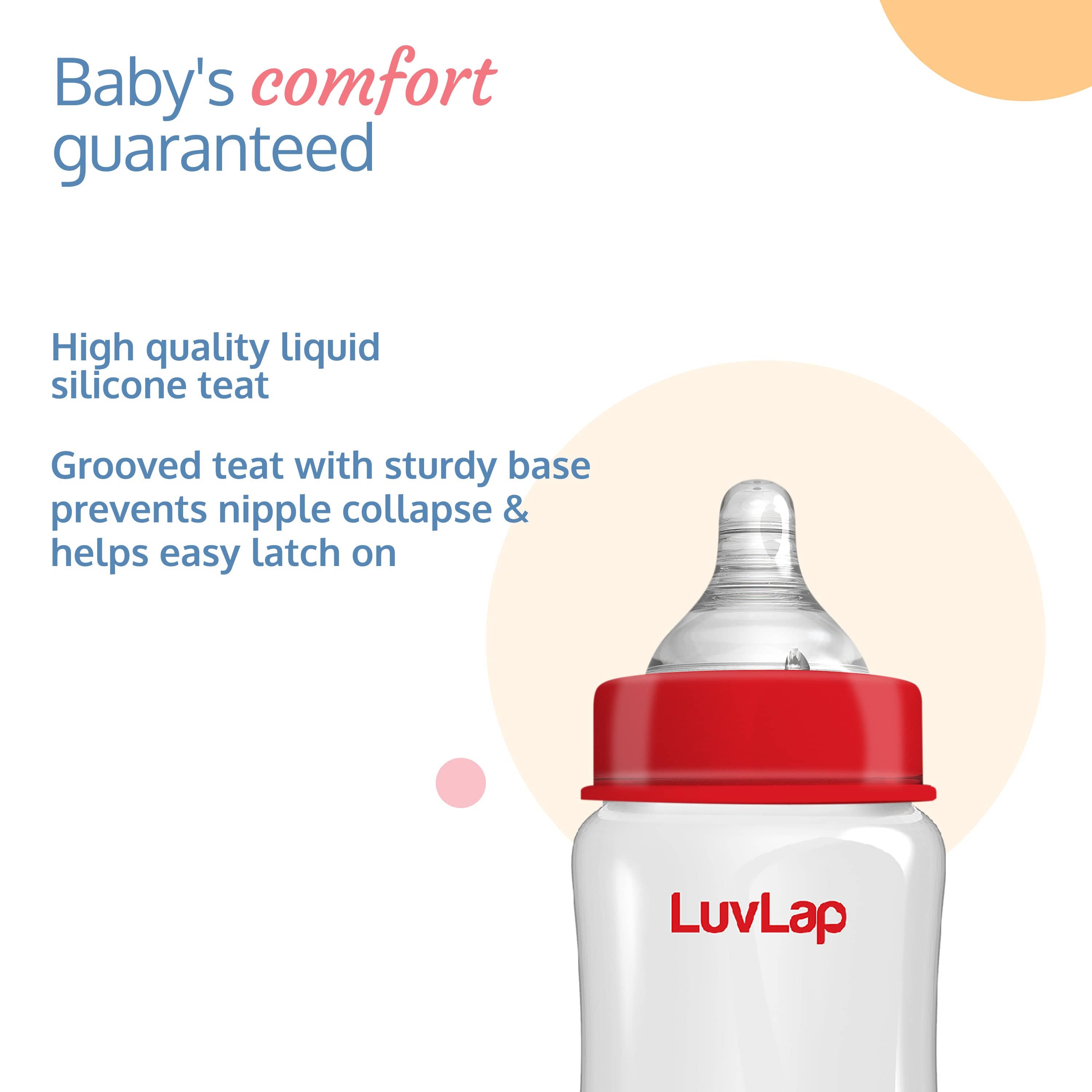LuvLap Anti-Colic Wide Neck Natura Flo Baby Feeding Bottle, 250ml