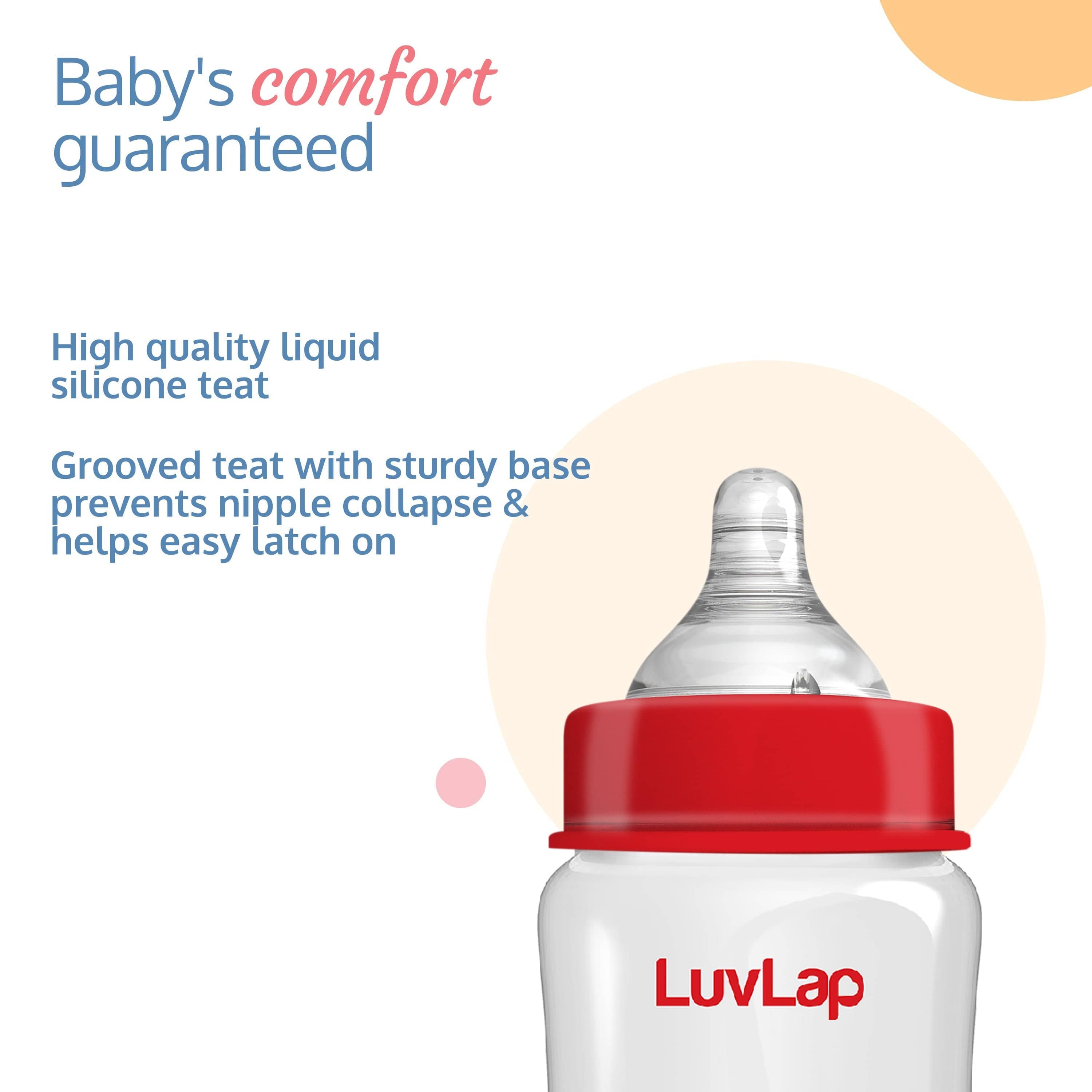 LuvLap Anti-Colic Wide Neck Natura Flo Baby Feeding Bottle, 250ml (Pack of 2)