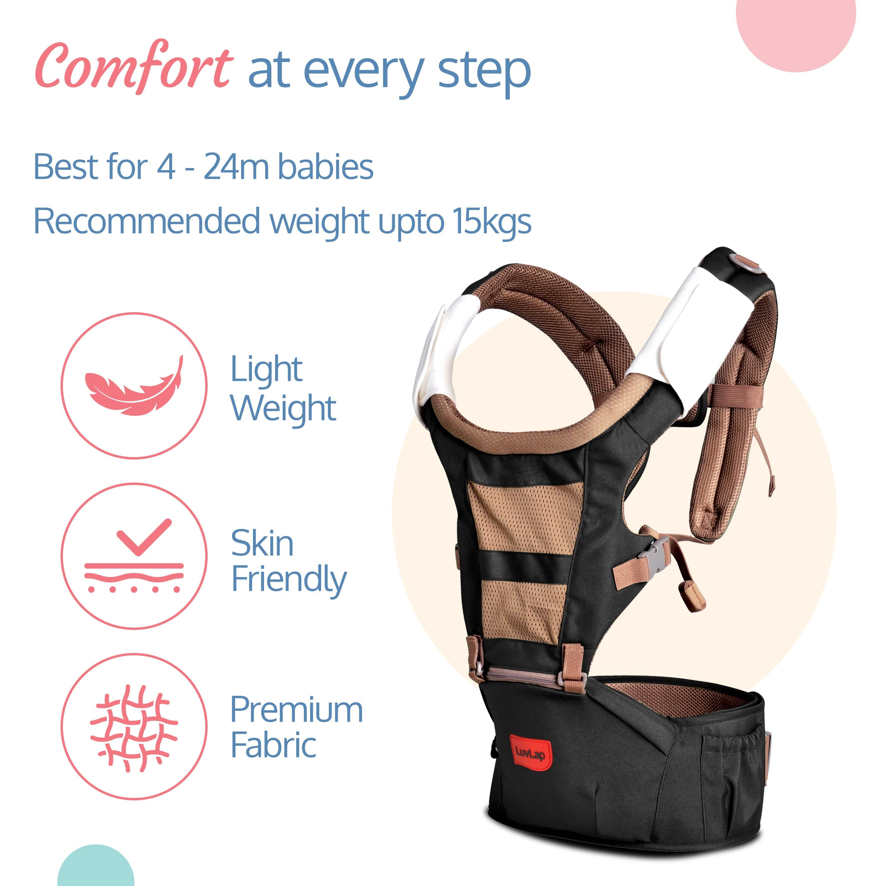 LuvLap Royal Hip Seat Baby Carrier, Black