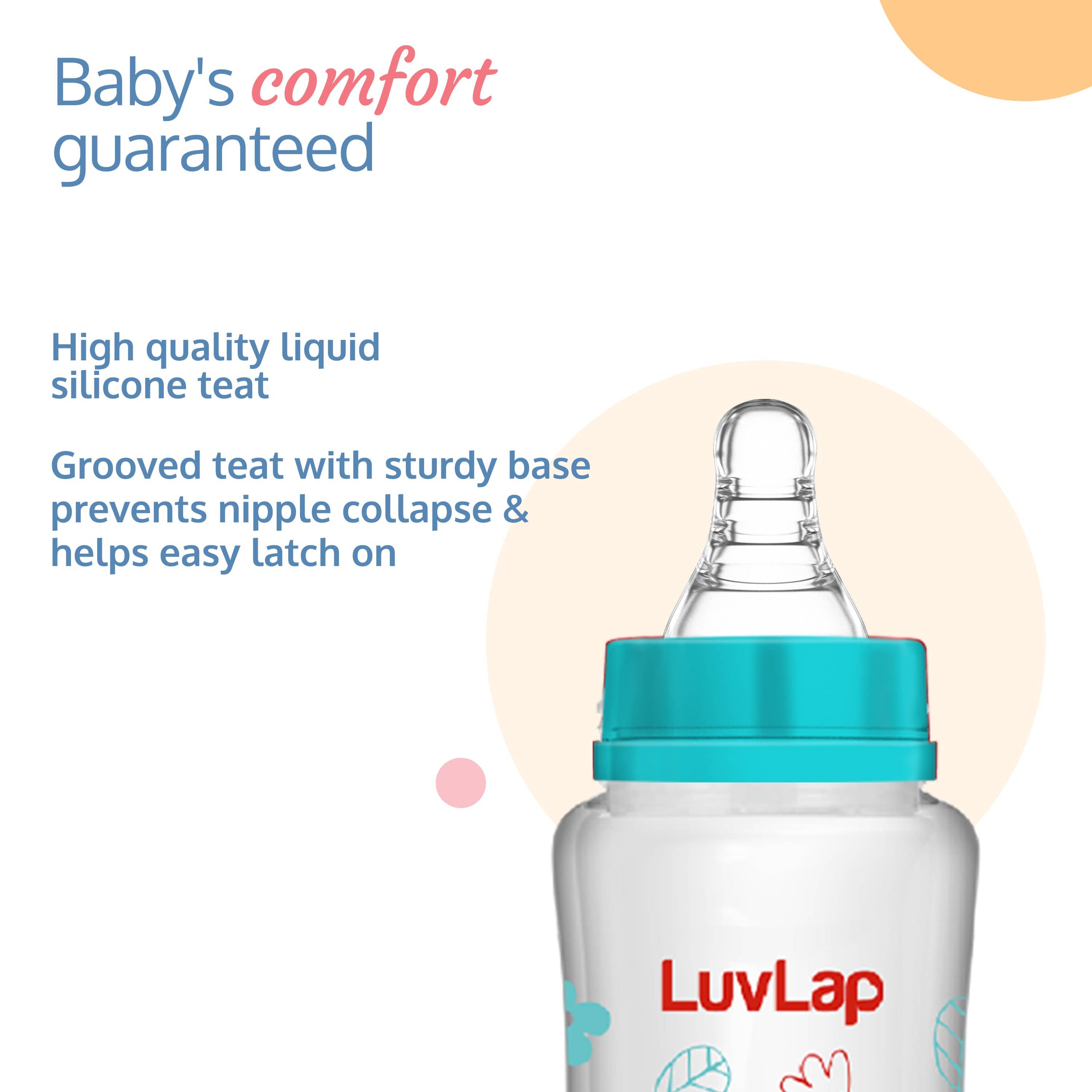 LuvLap Anti-Colic Slim Neck Essential Baby Feeding Bottle, 250ml, Wild Flower