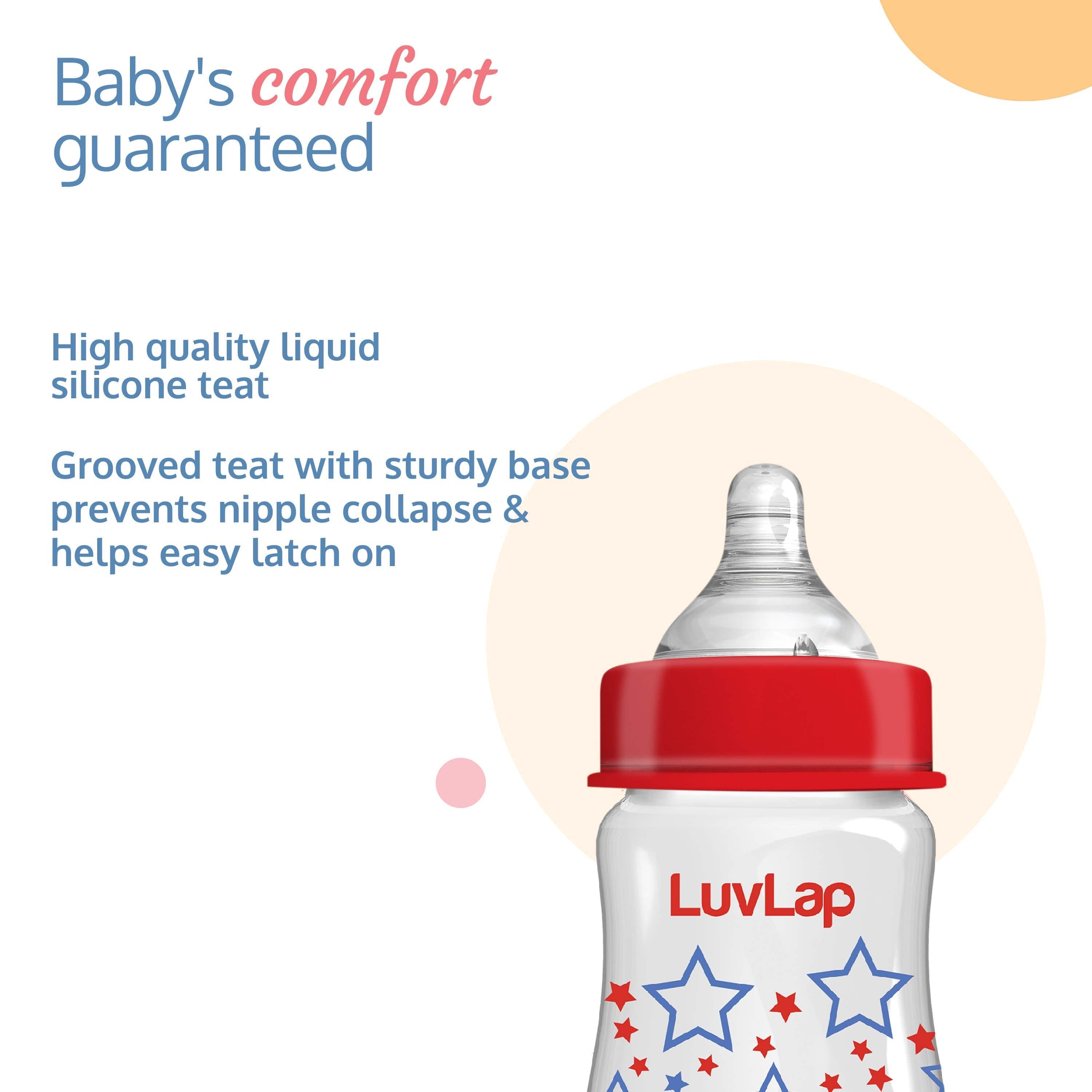 LuvLap Anti-Colic Wide Neck Natura Flo Baby Feeding Bottle, 150ml