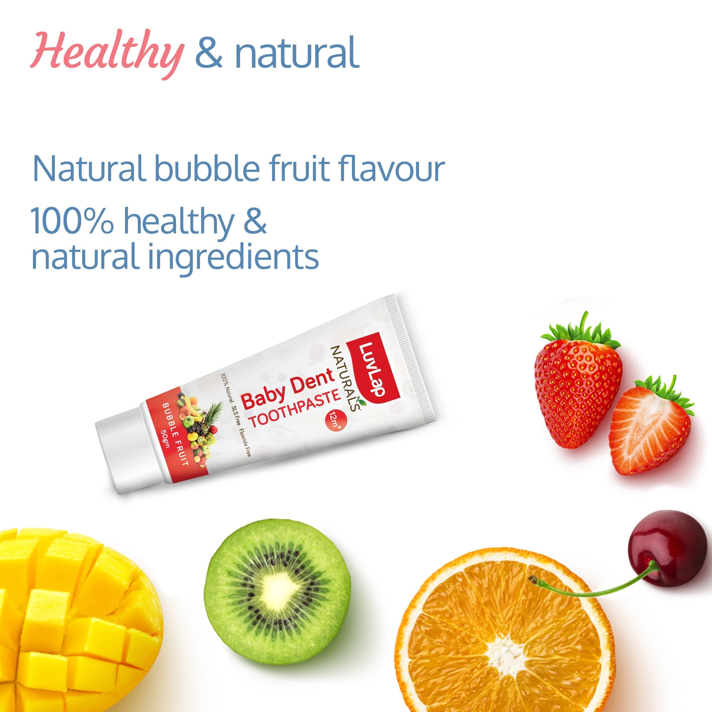 LuvLap Naturals Baby Dent 100% Natural Toothpaste for Kids, Bubble Fruit Flavour, 50g