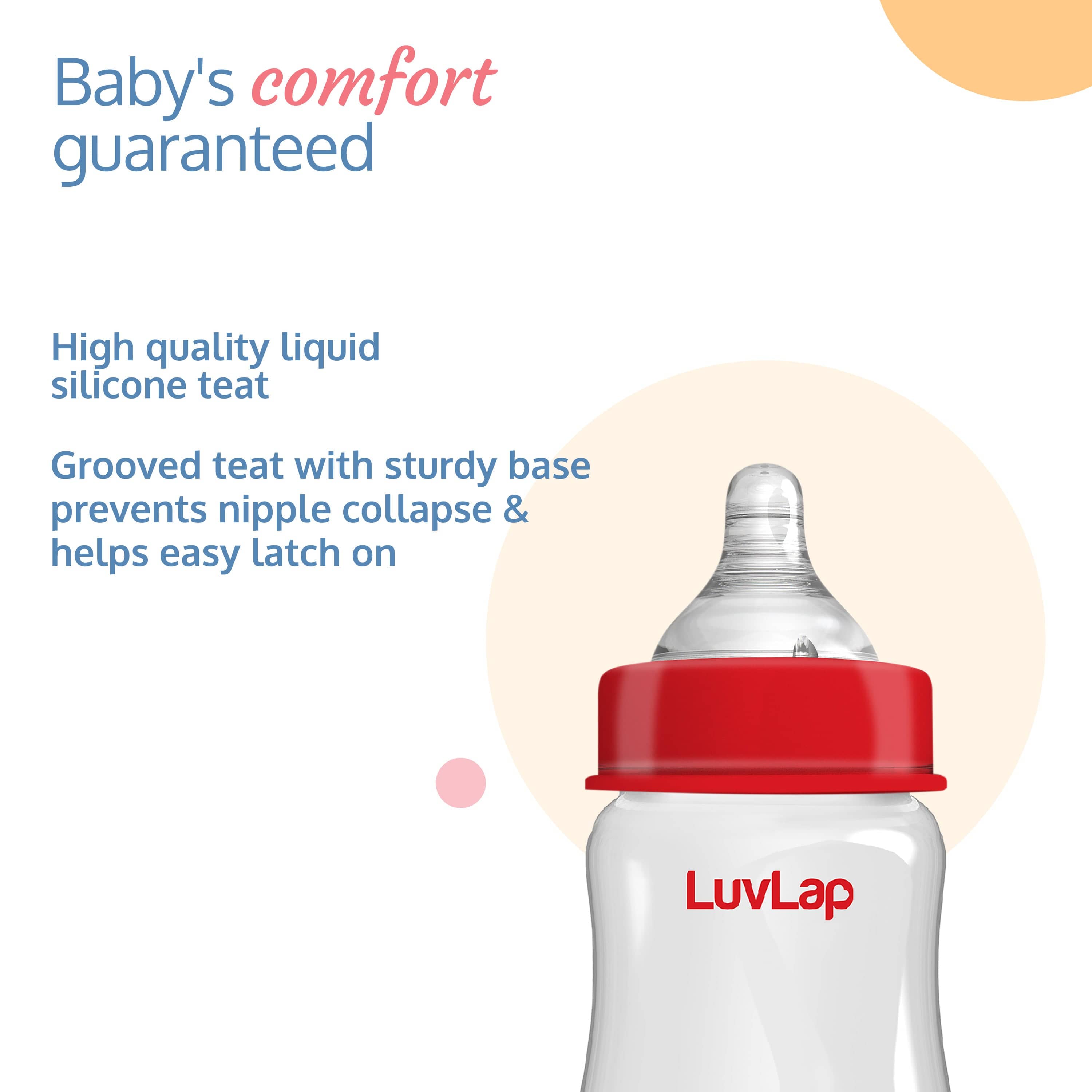 LuvLap Anti-Colic Wide Neck Natura Flo Baby Feeding Bottle, 150ml