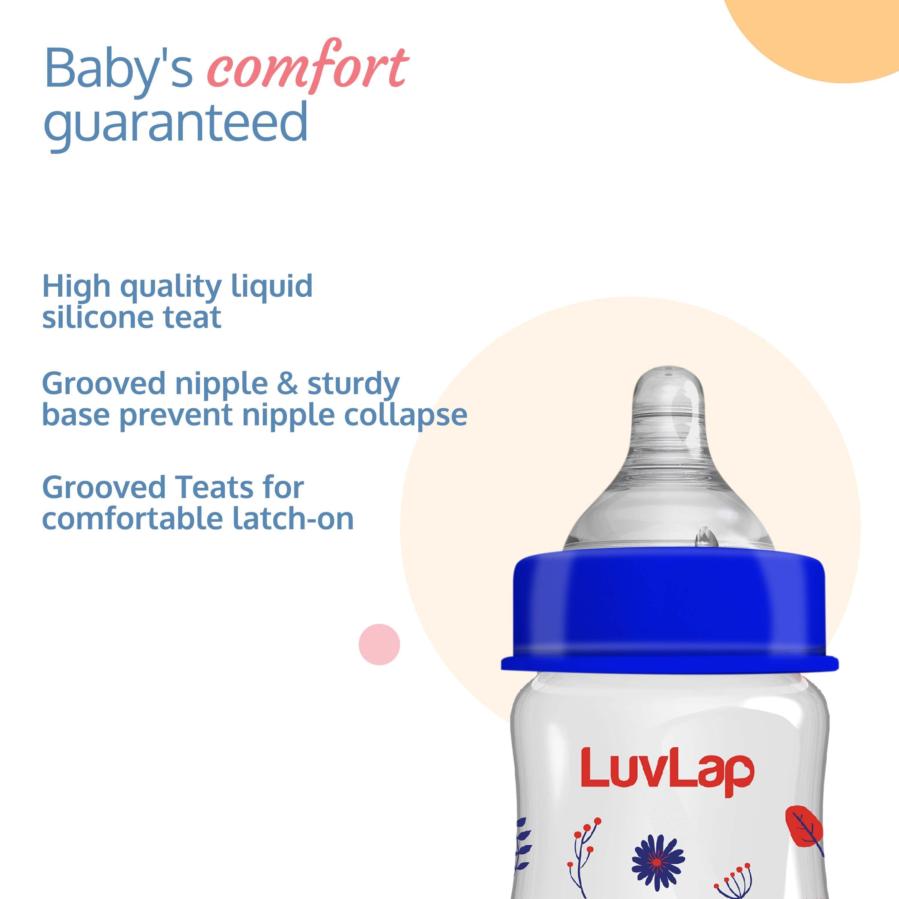 LuvLap Anti-Colic Wide Neck Natura Flo Baby Feeding Bottle, 150ml (Pack of 2)