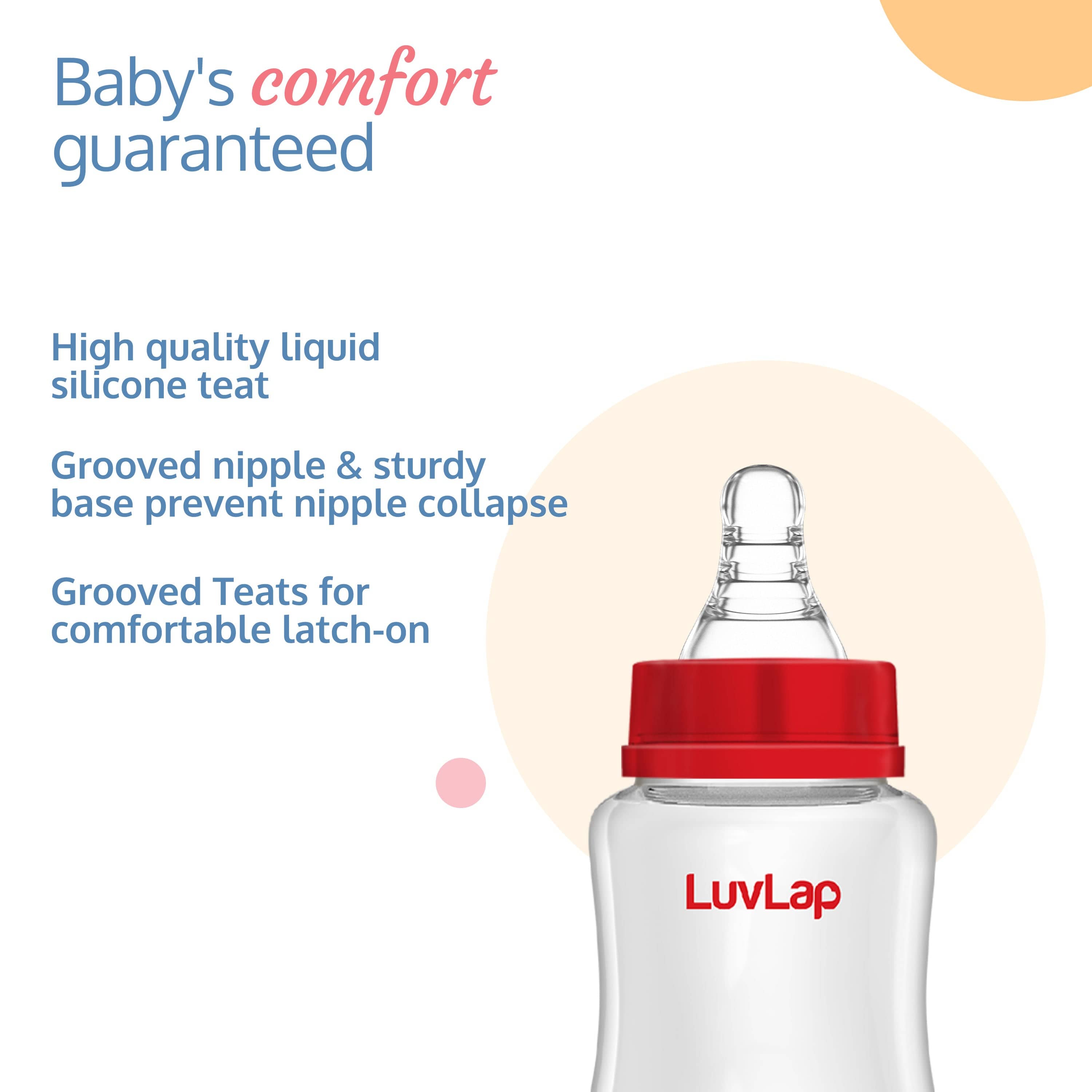 LuvLap Anti-Colic Slim/Regular Neck Essential Baby Feeding Bottle, 125ml (Pack of 2)