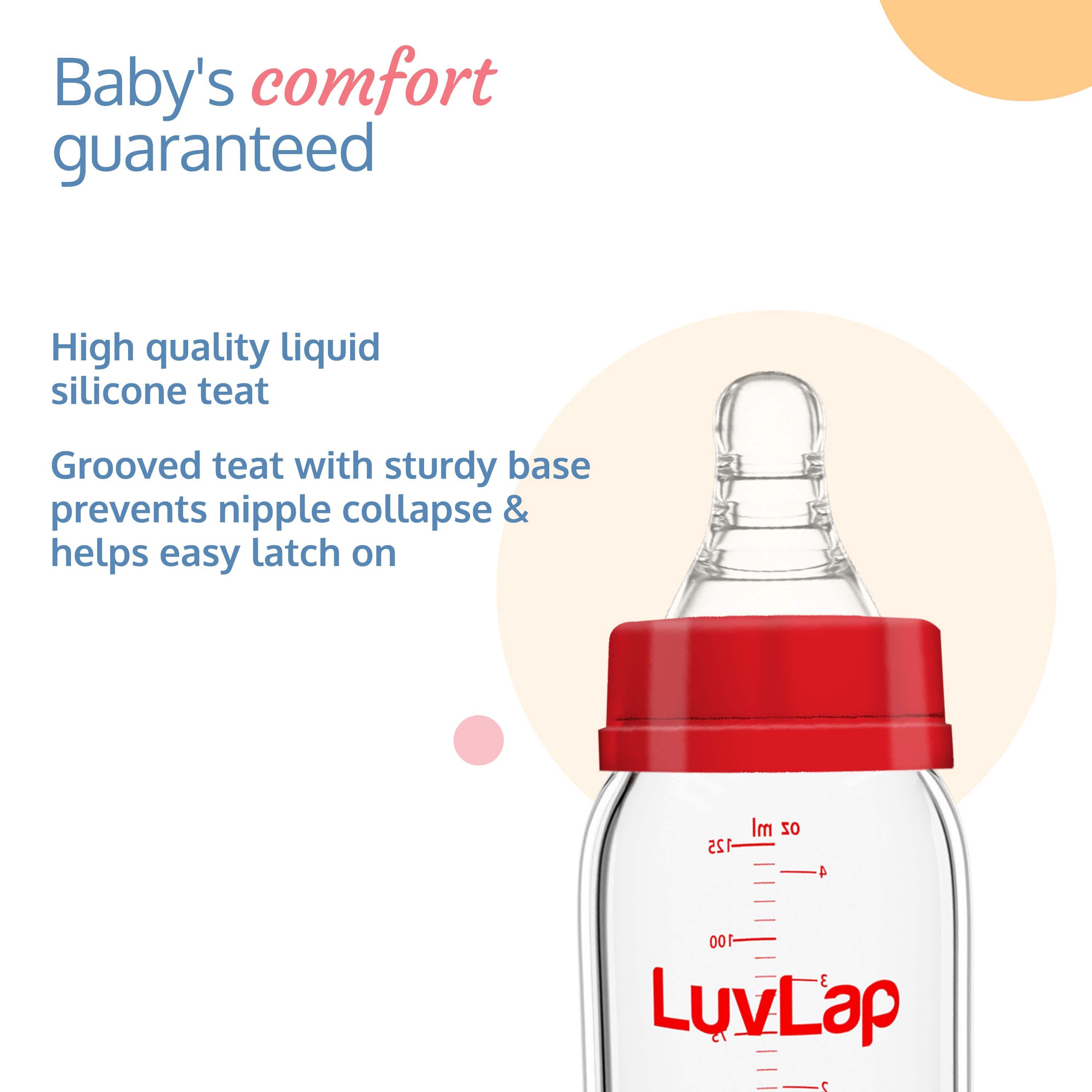 LuvLap Essential Slim Neck Glass Feeding Bottle, Pack of 2, 250ml