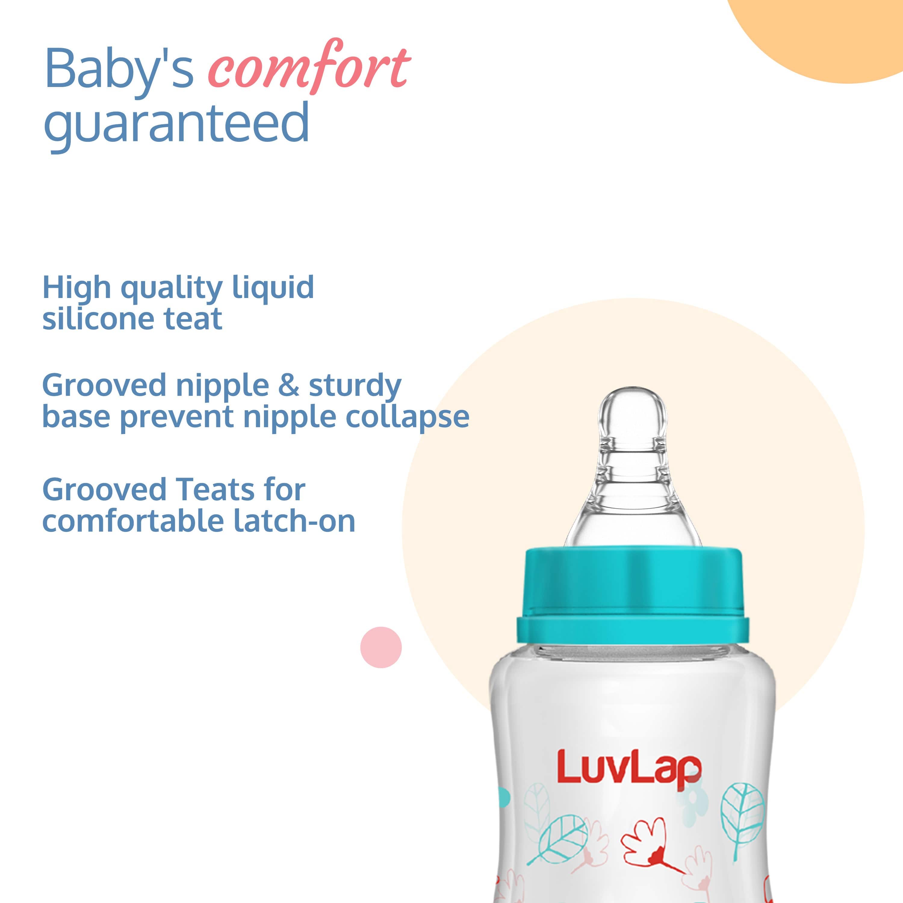 LuvLap Anti-Colic Slim Neck Essential Baby Feeding Bottle, 125ml, Wild Flower