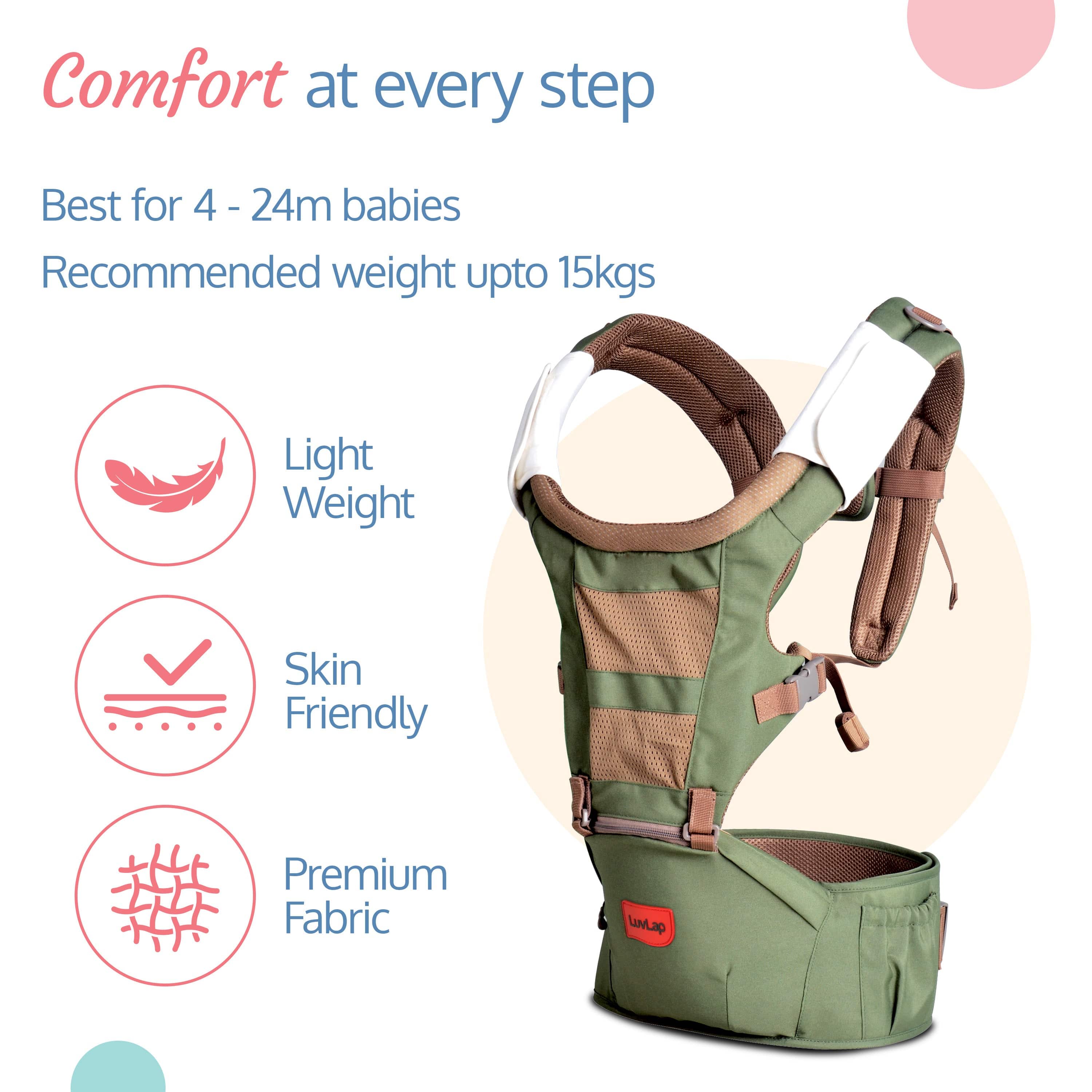 LuvLap Royal Hip Seat Baby Carrier, Green