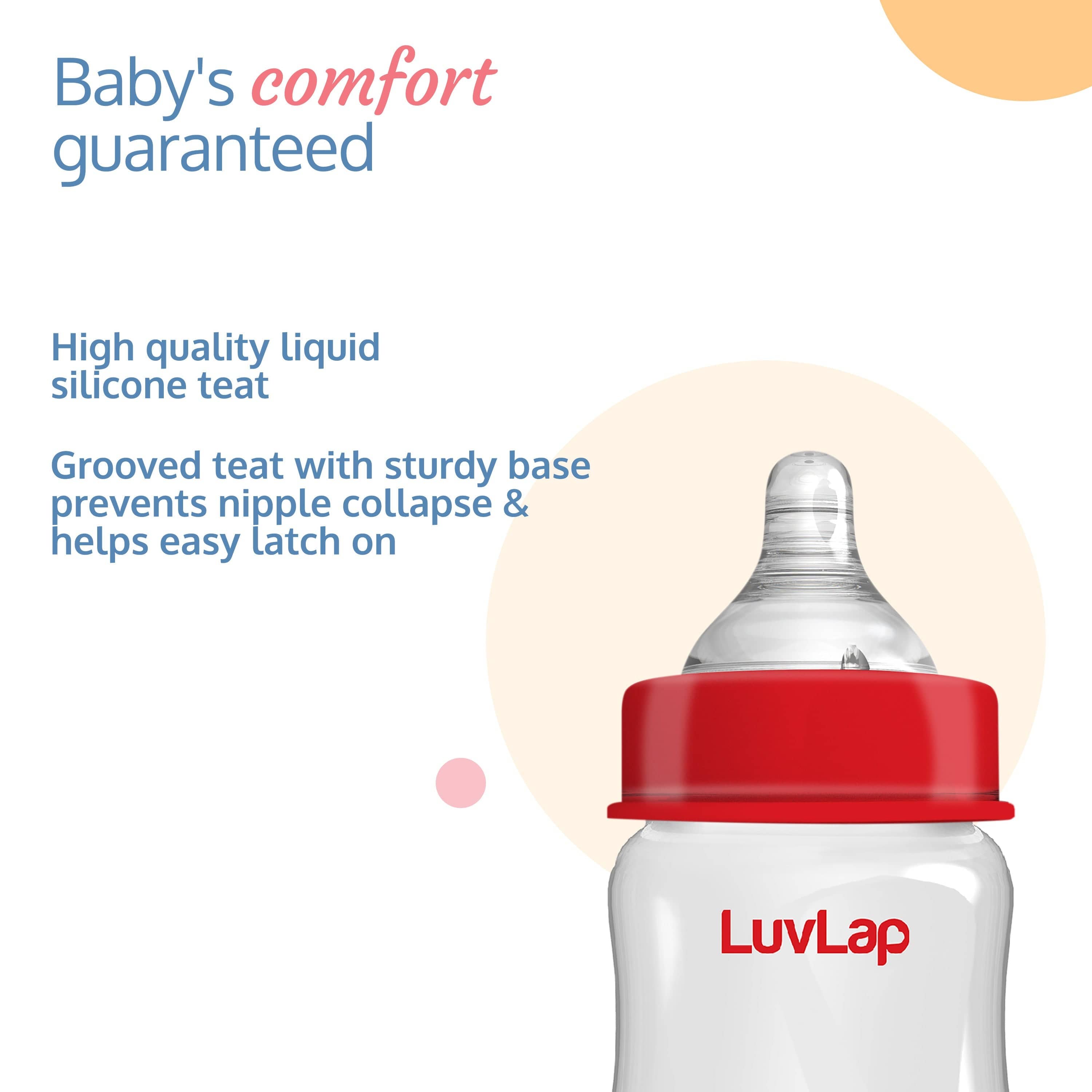 LuvLap Anti-Colic Wide Neck Natura Flo Baby Feeding Bottle, 150ml (Pack of 2)
