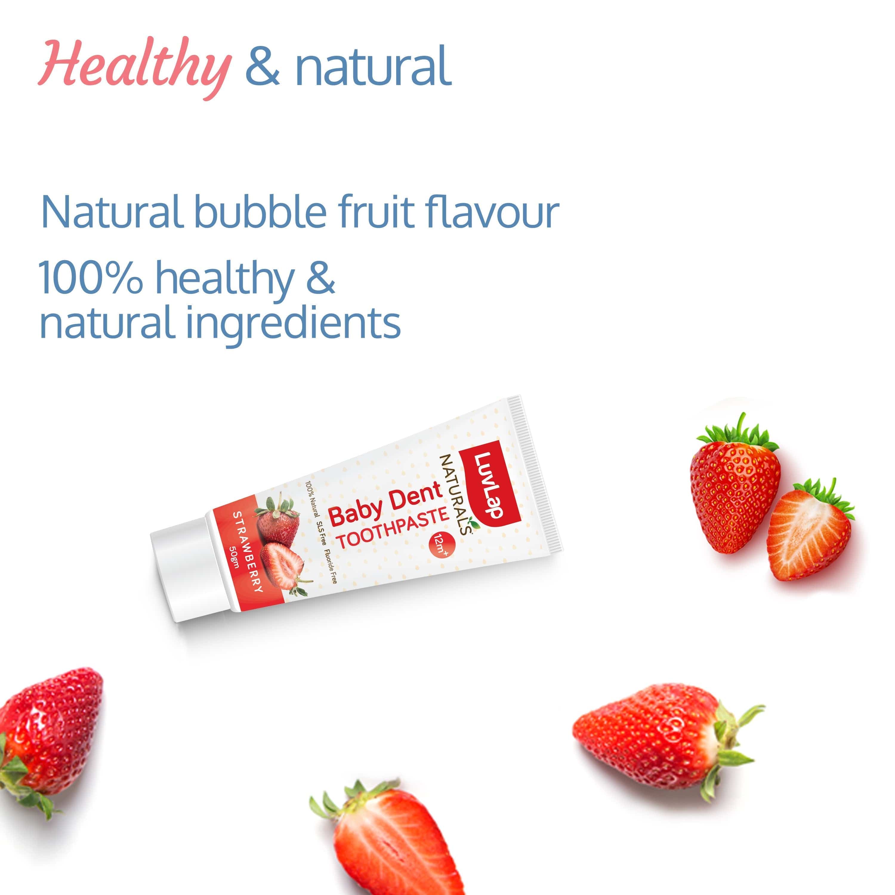 LuvLap Naturals Baby Dent 100% Natural Toothpaste for Kids, Strawberry Flavour, 50g