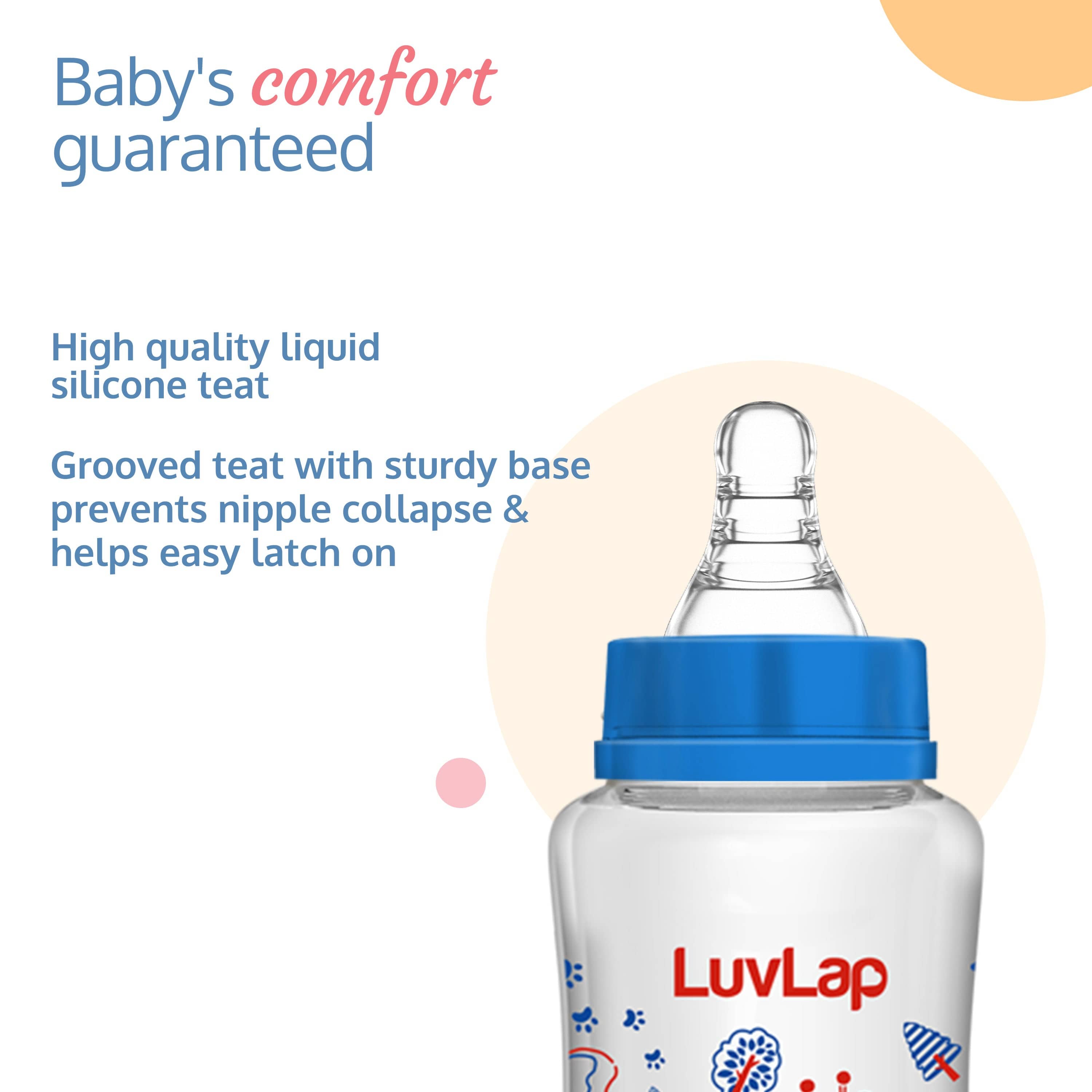 LuvLap Anti-Colic Slim Neck Essential Baby Feeding Bottle, 250ml, Jungle Tales (Blue)