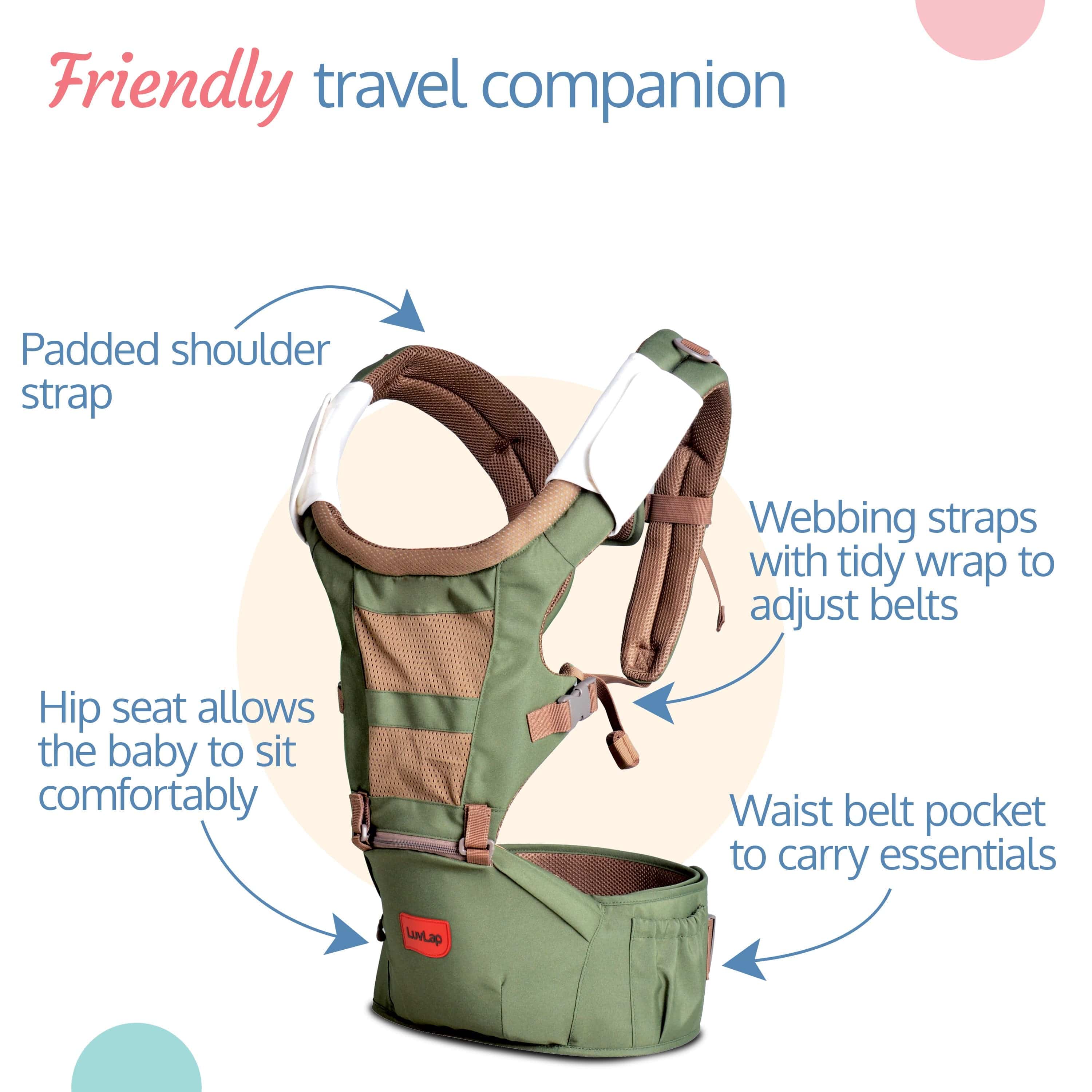 LuvLap Royal Hip Seat Baby Carrier, Green