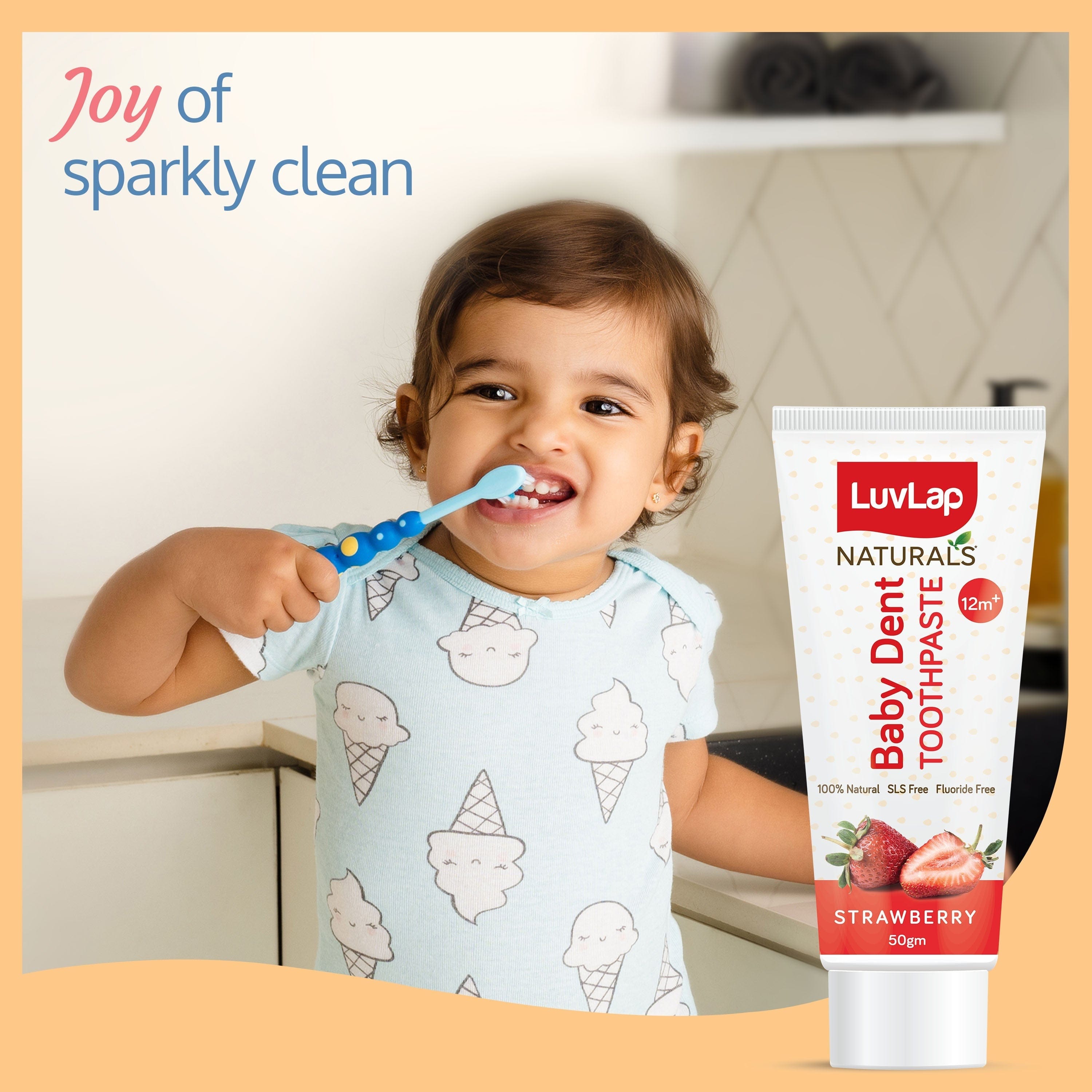 LuvLap Naturals Baby Dent 100% Natural Toothpaste for Kids, Strawberry Flavour, 50g