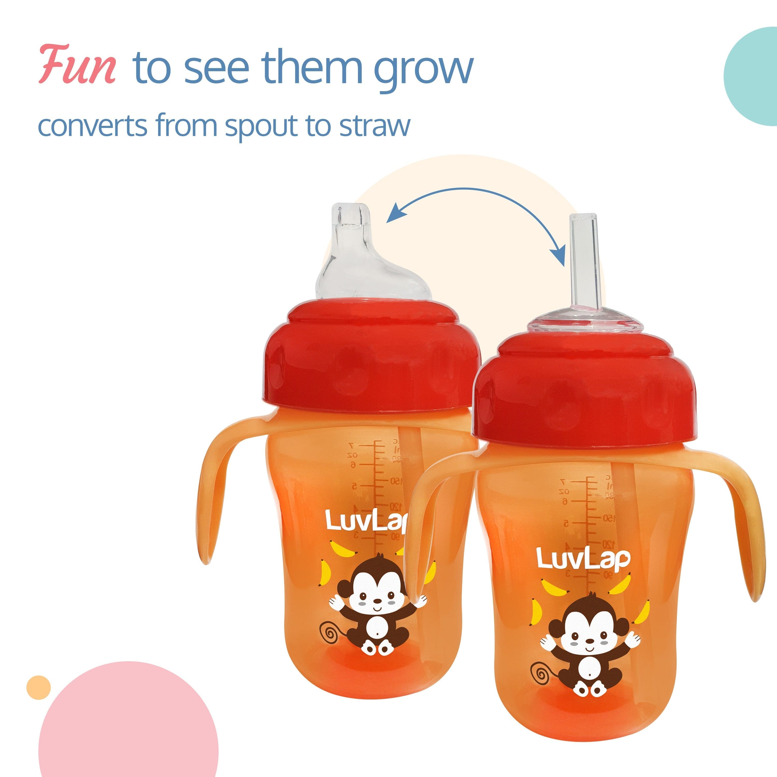 LuvLap Banana Time 2-in-1 Straw & Spout Cup, 210ml Orange