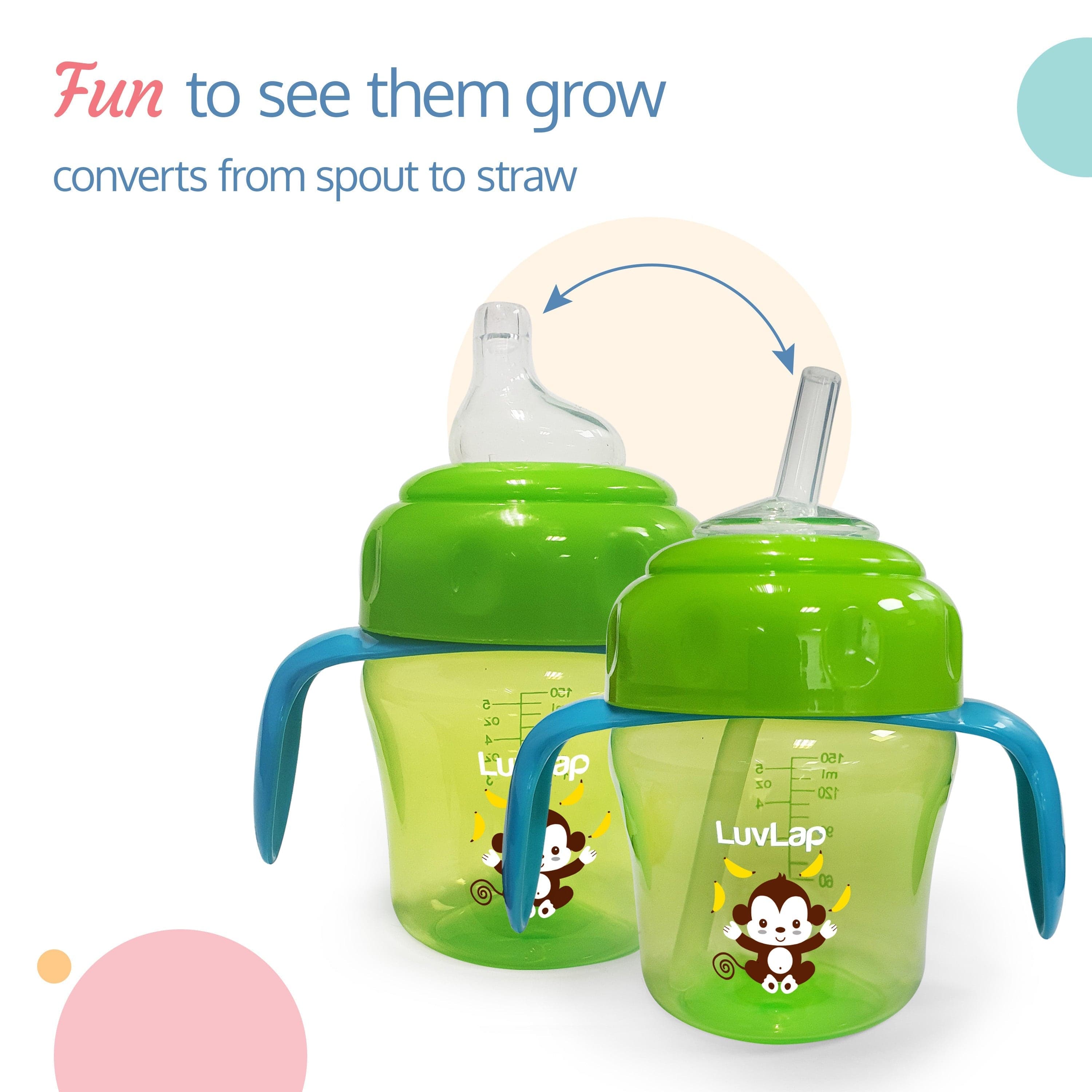 LuvLap Banana Time 2-In-1 Straw & Spout Cup, 150Ml Green