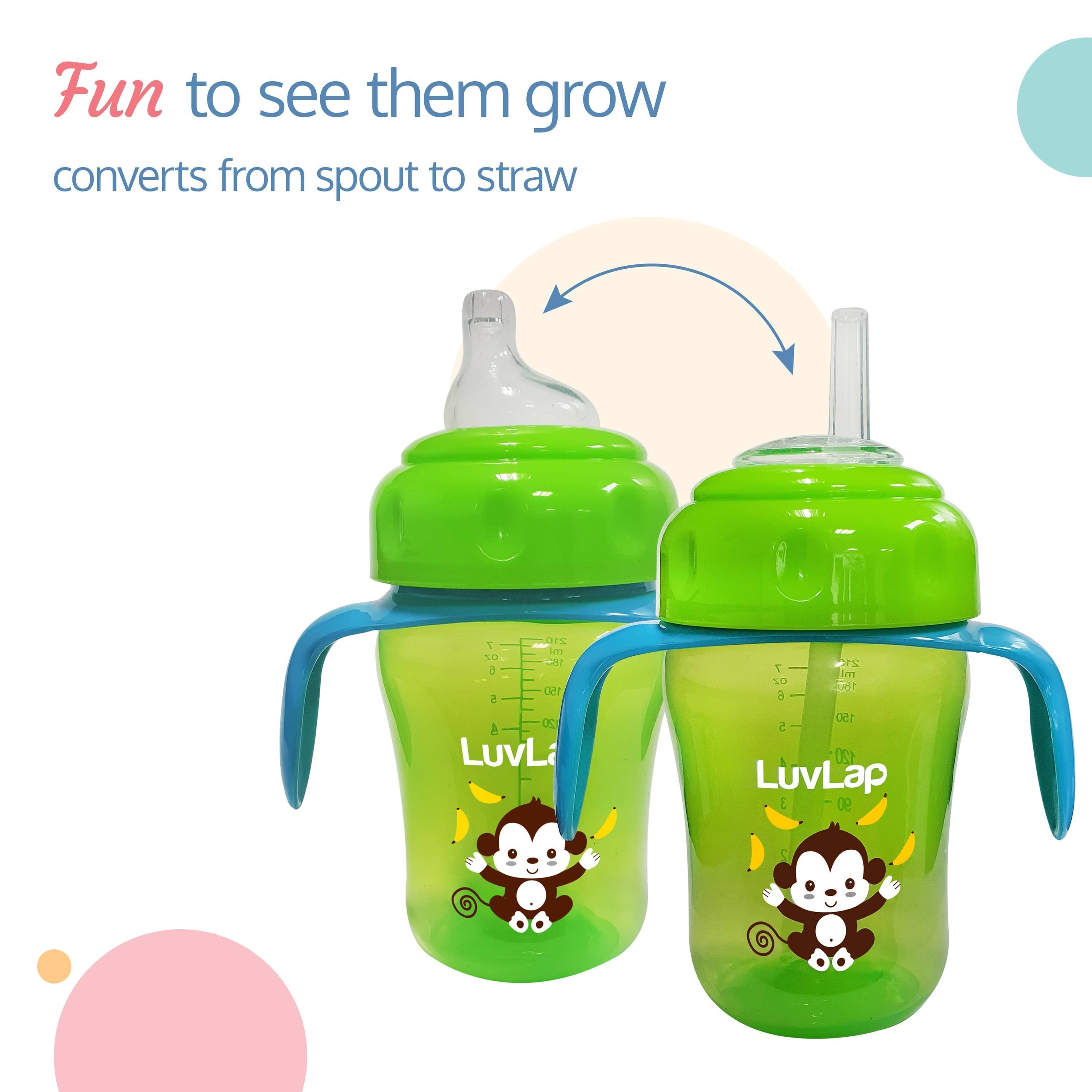LuvLap Banana Time 2-In-1 Straw & Spout Cup, 210Ml Green