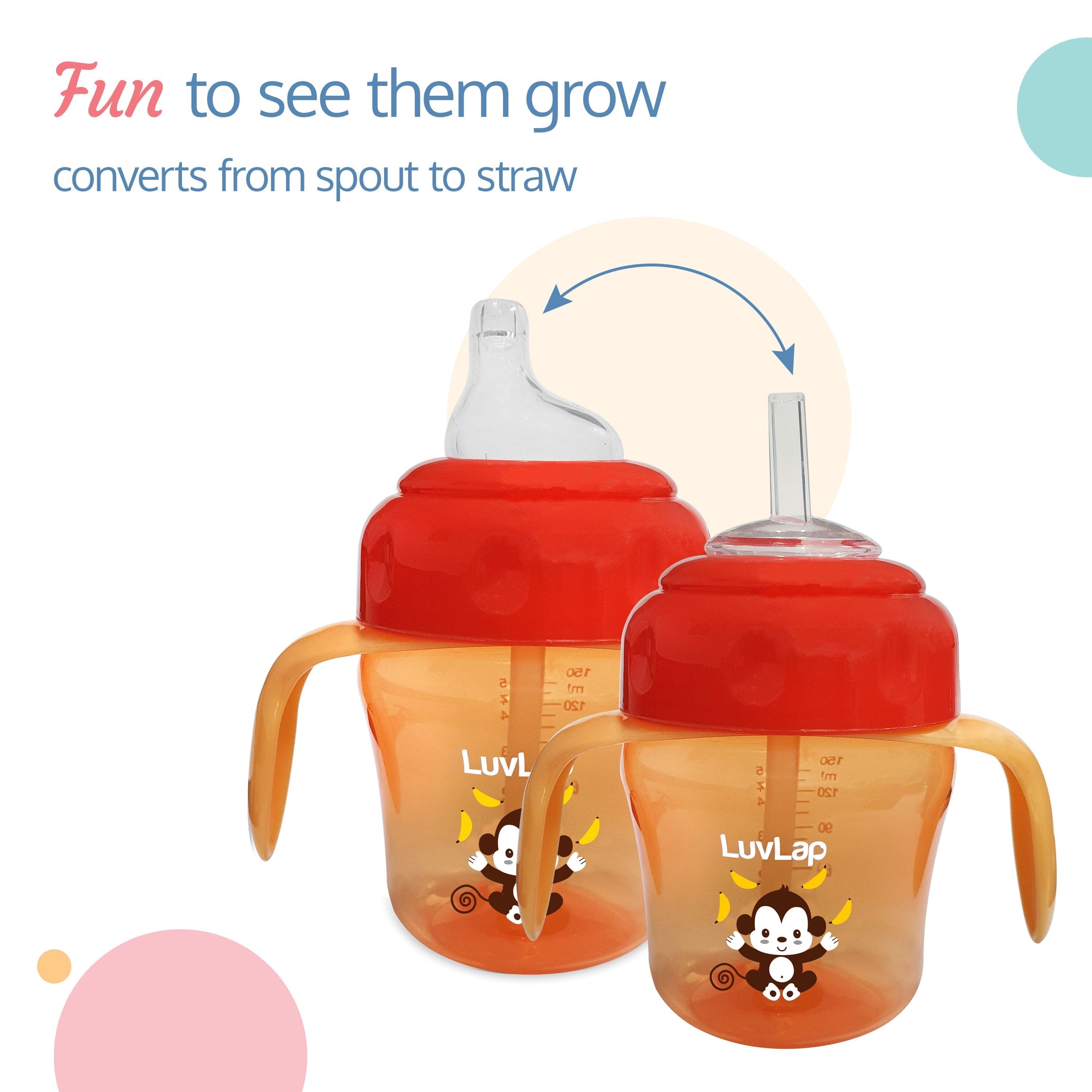 LuvLap Banana Time 2-in-1 Straw & Spout Cup, 150ml Orange