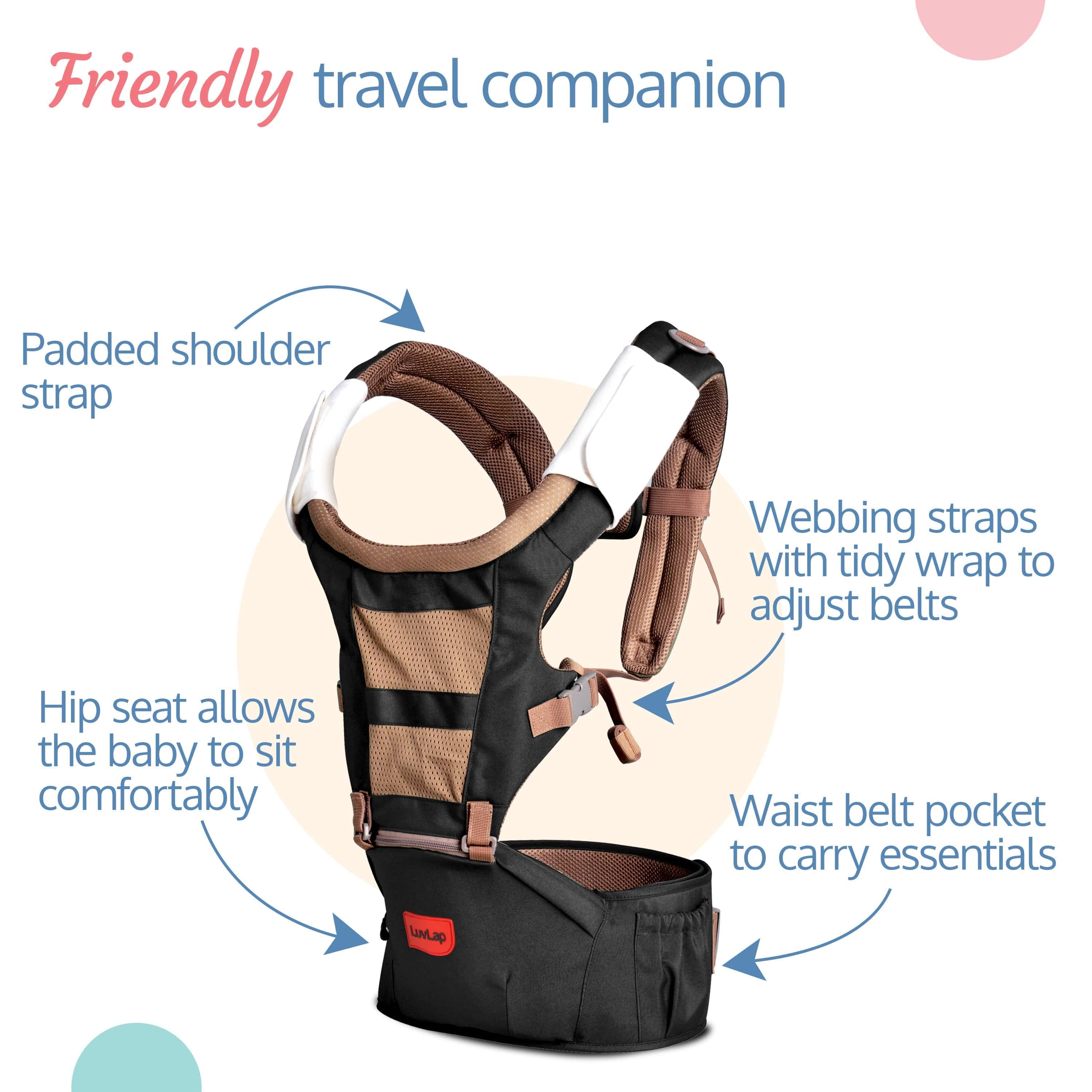 LuvLap Royal Hip Seat Baby Carrier, Black