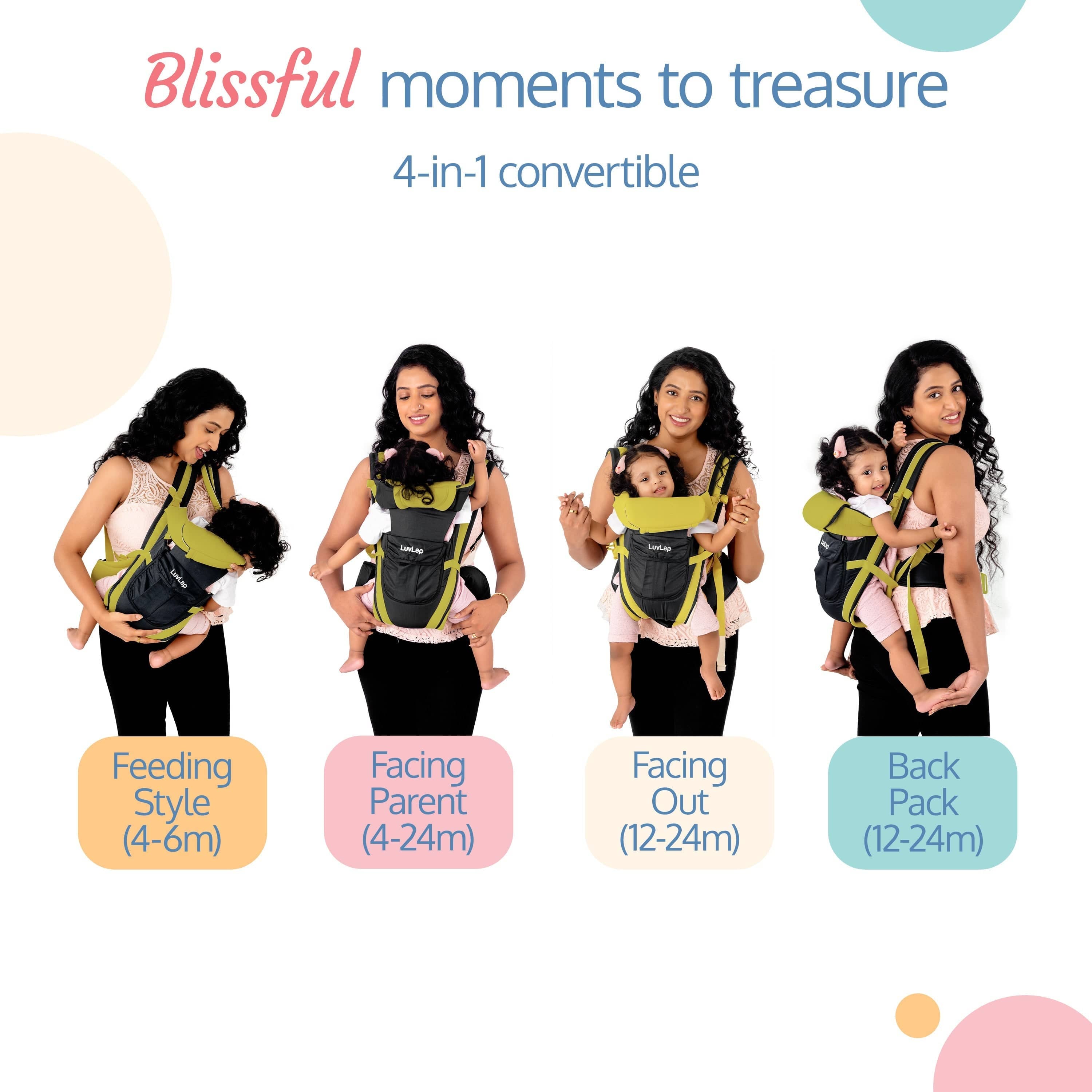 LuvLap Elegant Baby Carrier, Black/Green