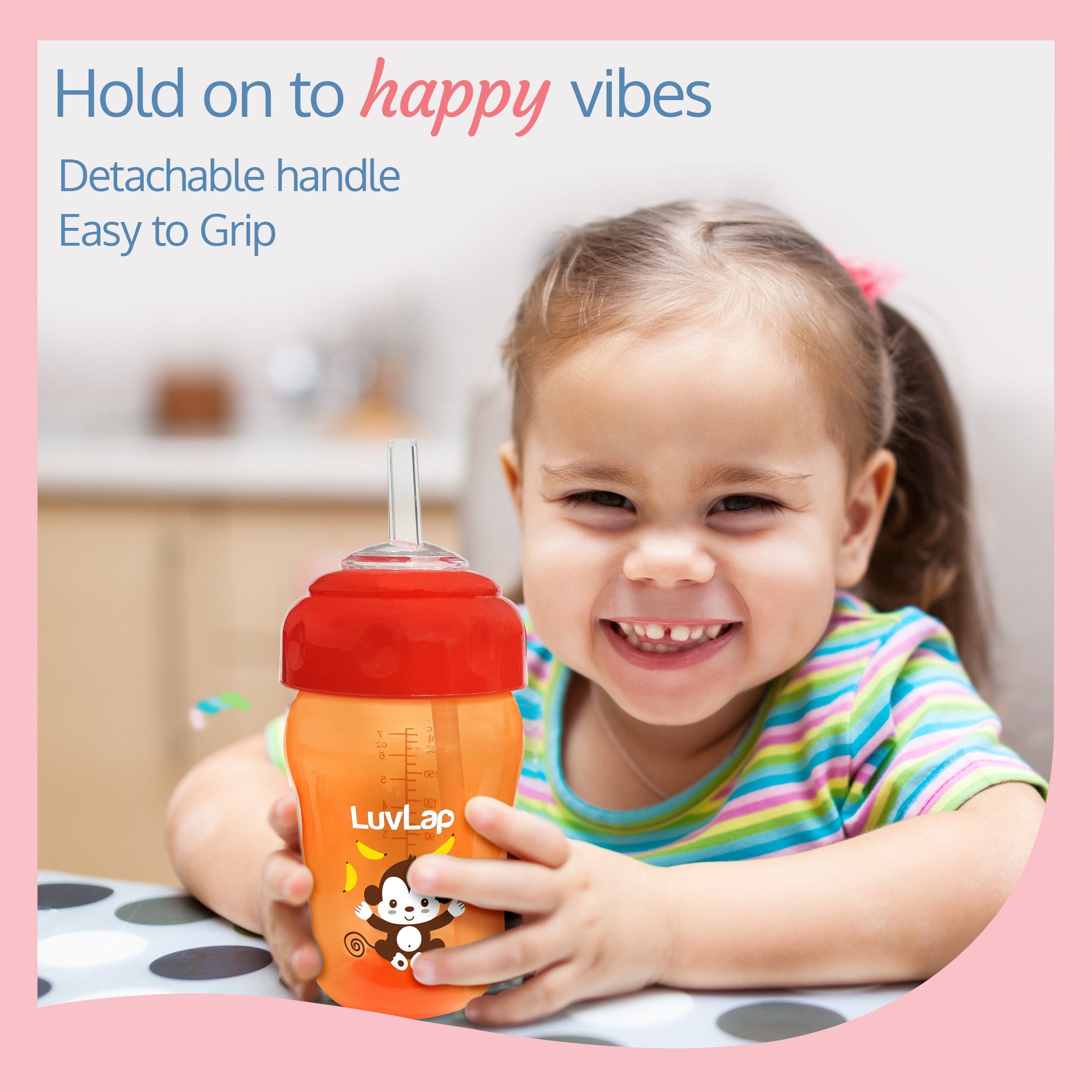 LuvLap Banana Time 2-in-1 Straw & Spout Cup, 210ml Orange