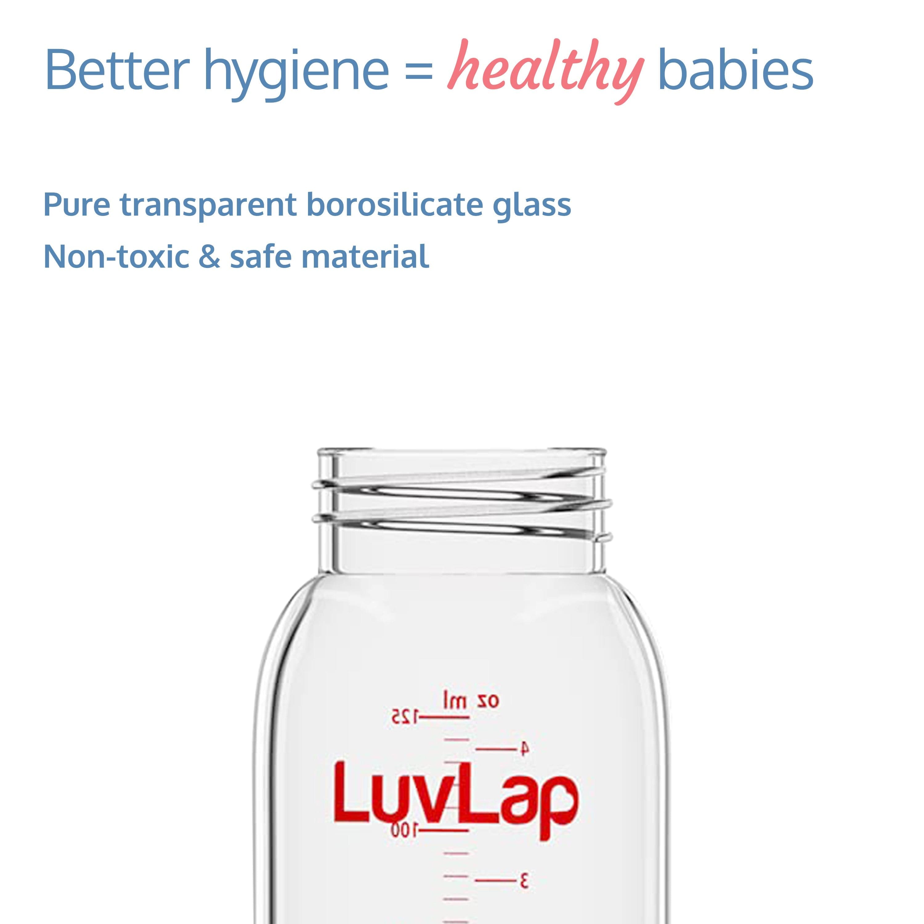 LuvLap Essential Slim Neck Glass Feeding Bottle, Pack of 2