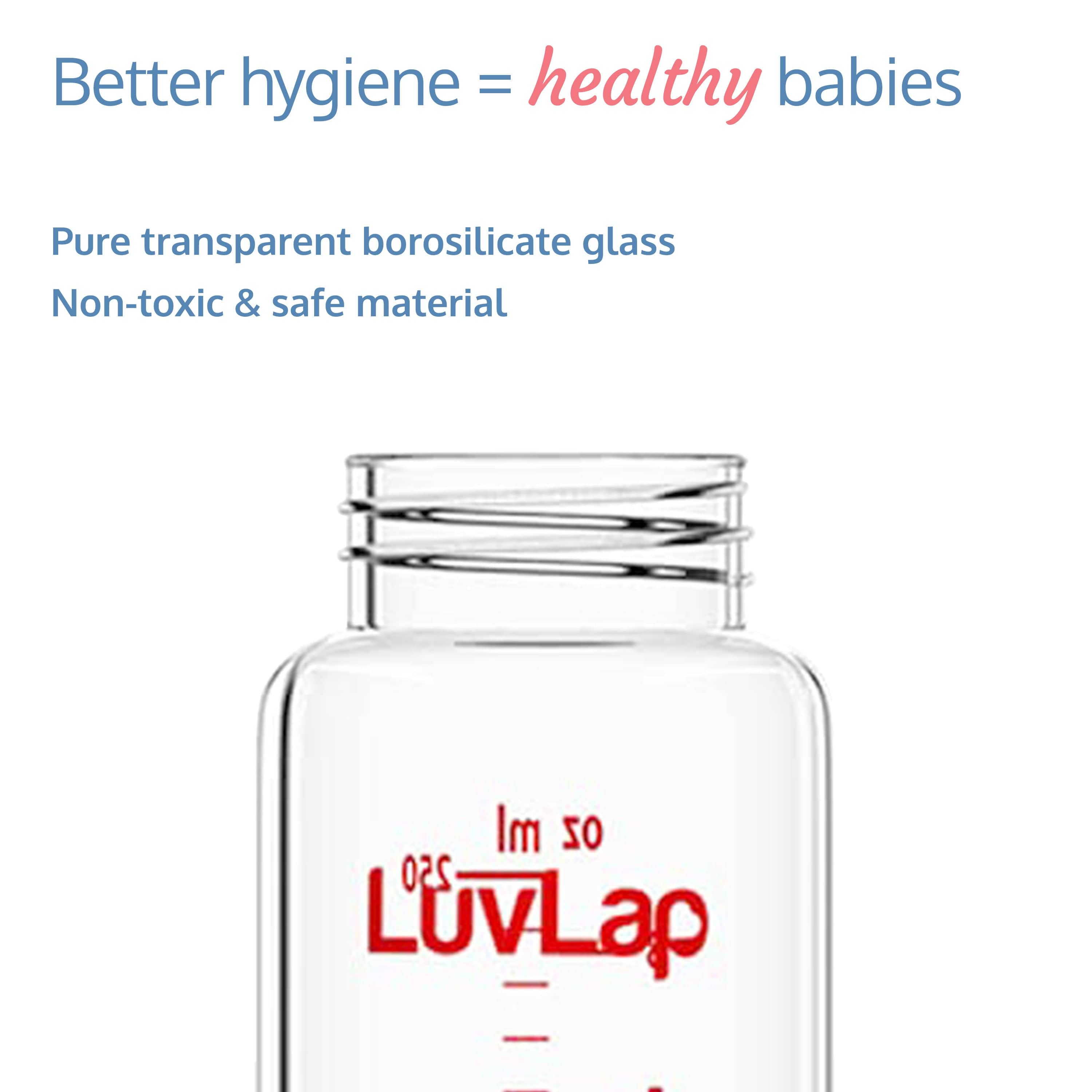 LuvLap Essential Slim Neck Glass Feeding Bottle, New Born/Infants/Toddler Upto 3 Years, 250ml