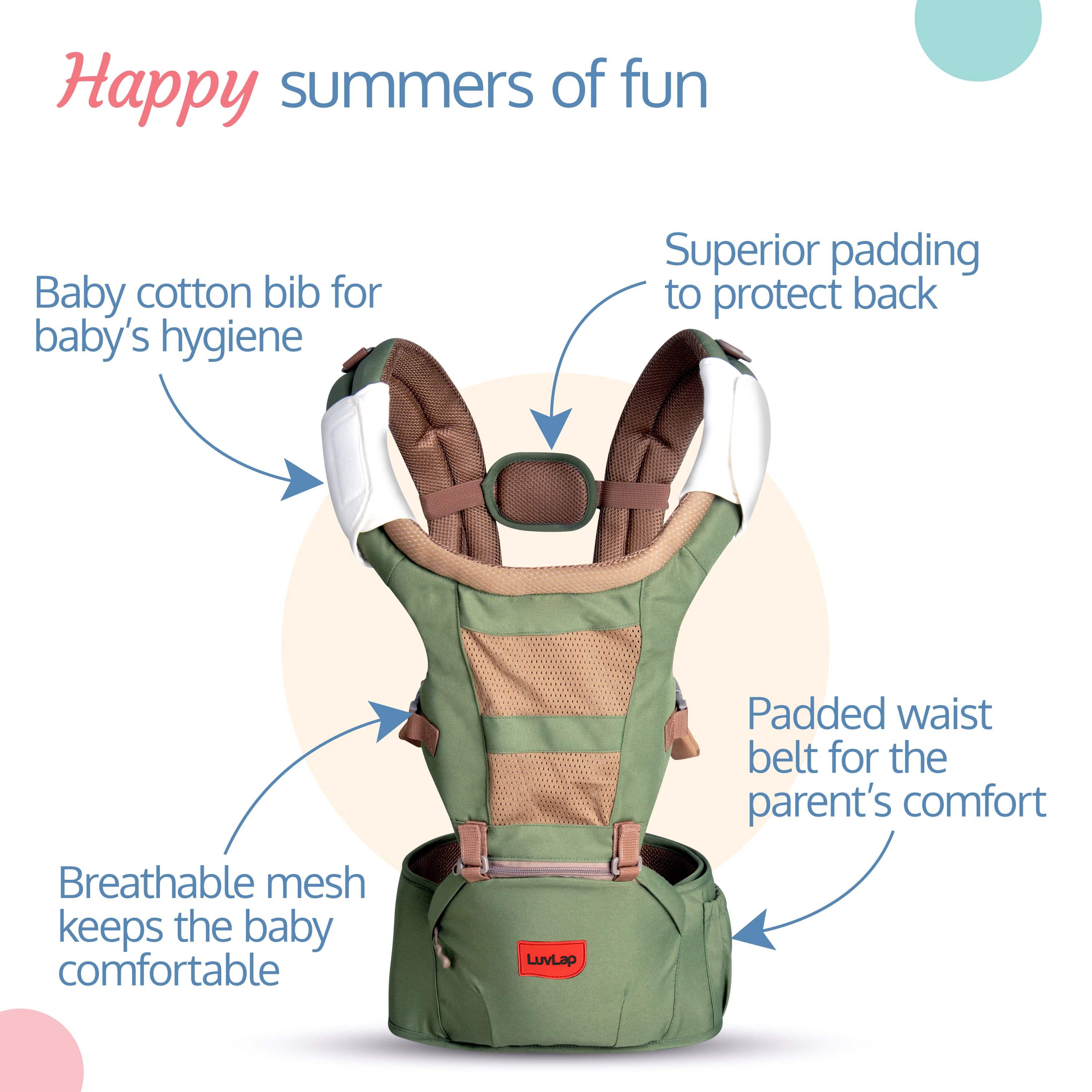 LuvLap Royal Hip Seat Baby Carrier, Green
