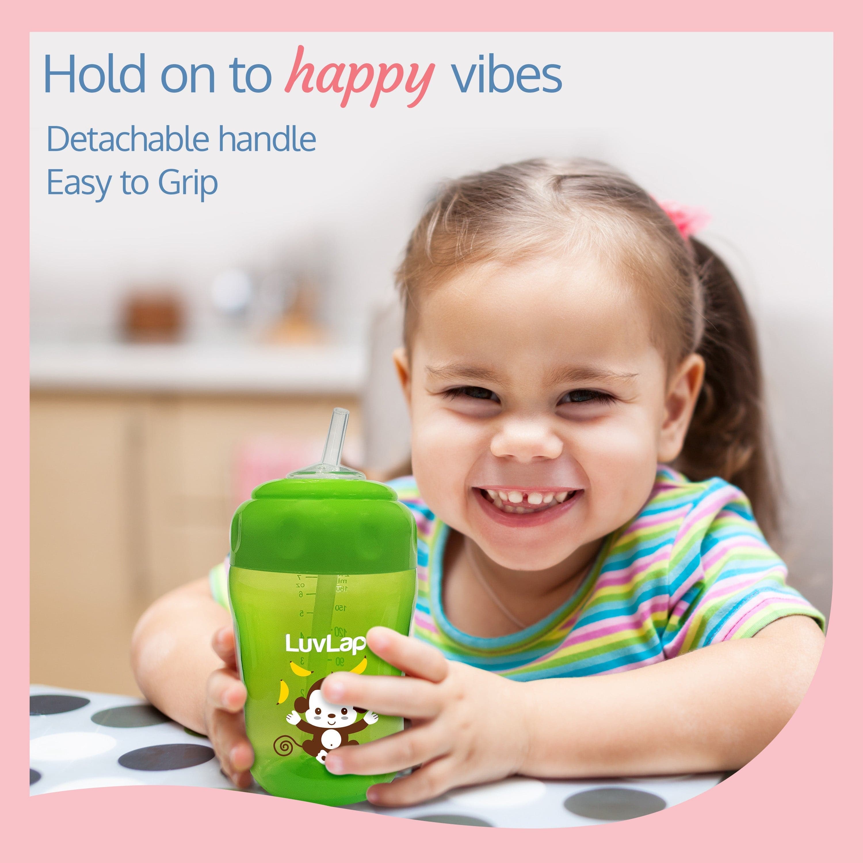 LuvLap Banana Time 2-In-1 Straw & Spout Cup, 210Ml Green