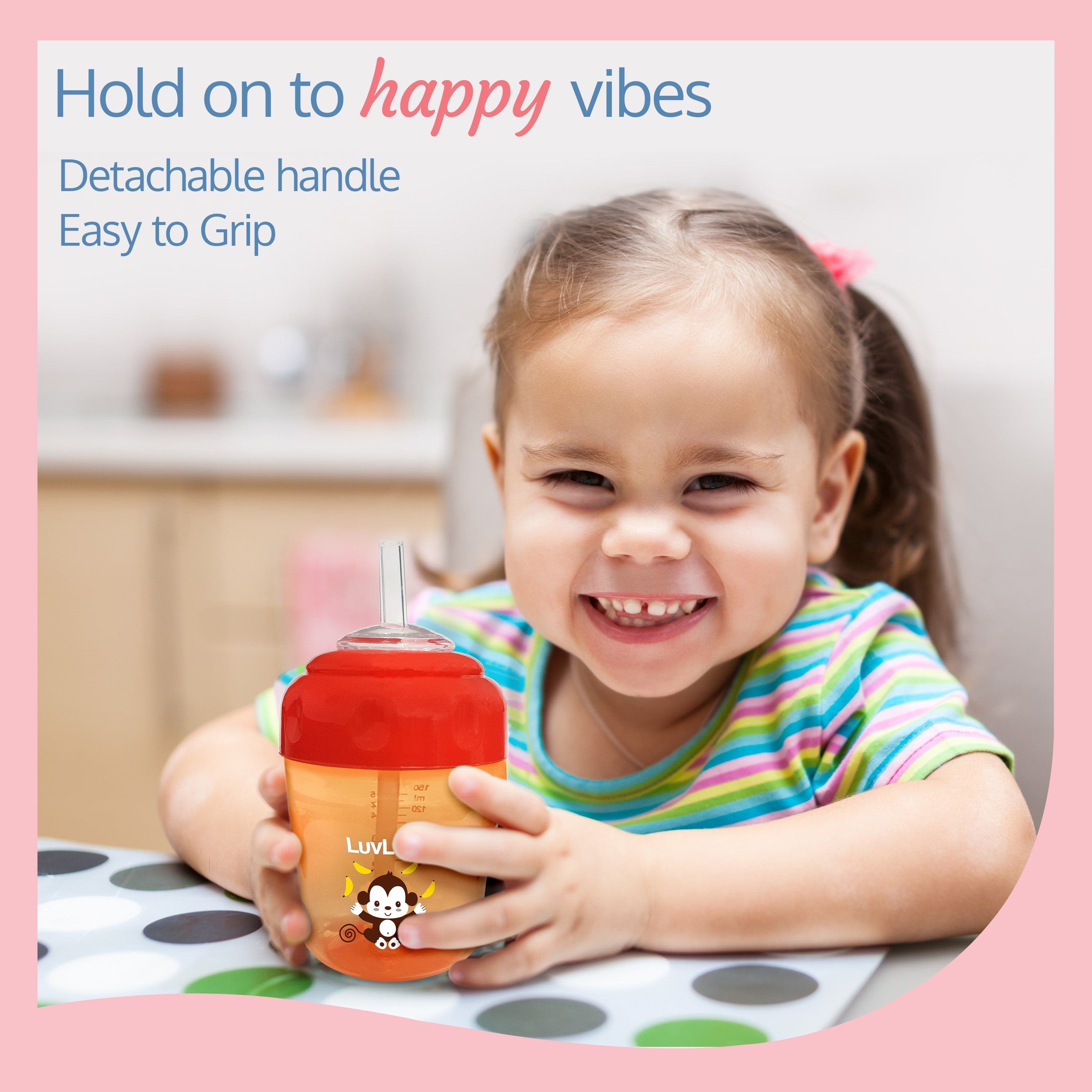 LuvLap Banana Time 2-in-1 Straw & Spout Cup, 150ml Orange
