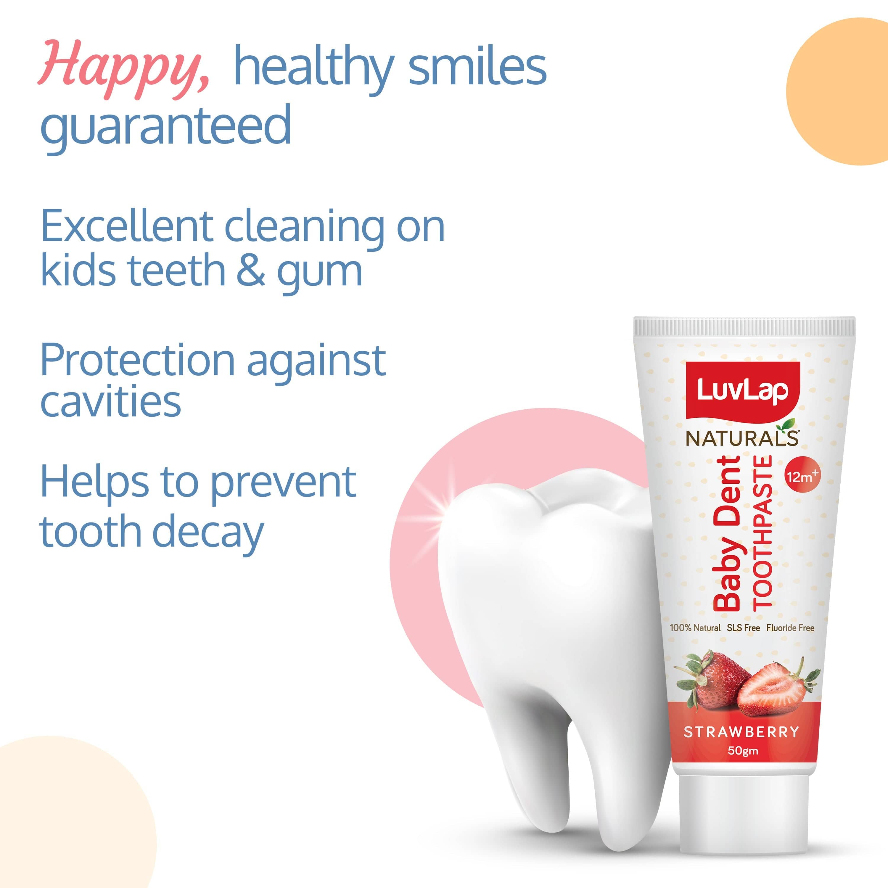 LuvLap Naturals Baby Dent 100% Natural Toothpaste for Kids, Strawberry Flavour, 50g