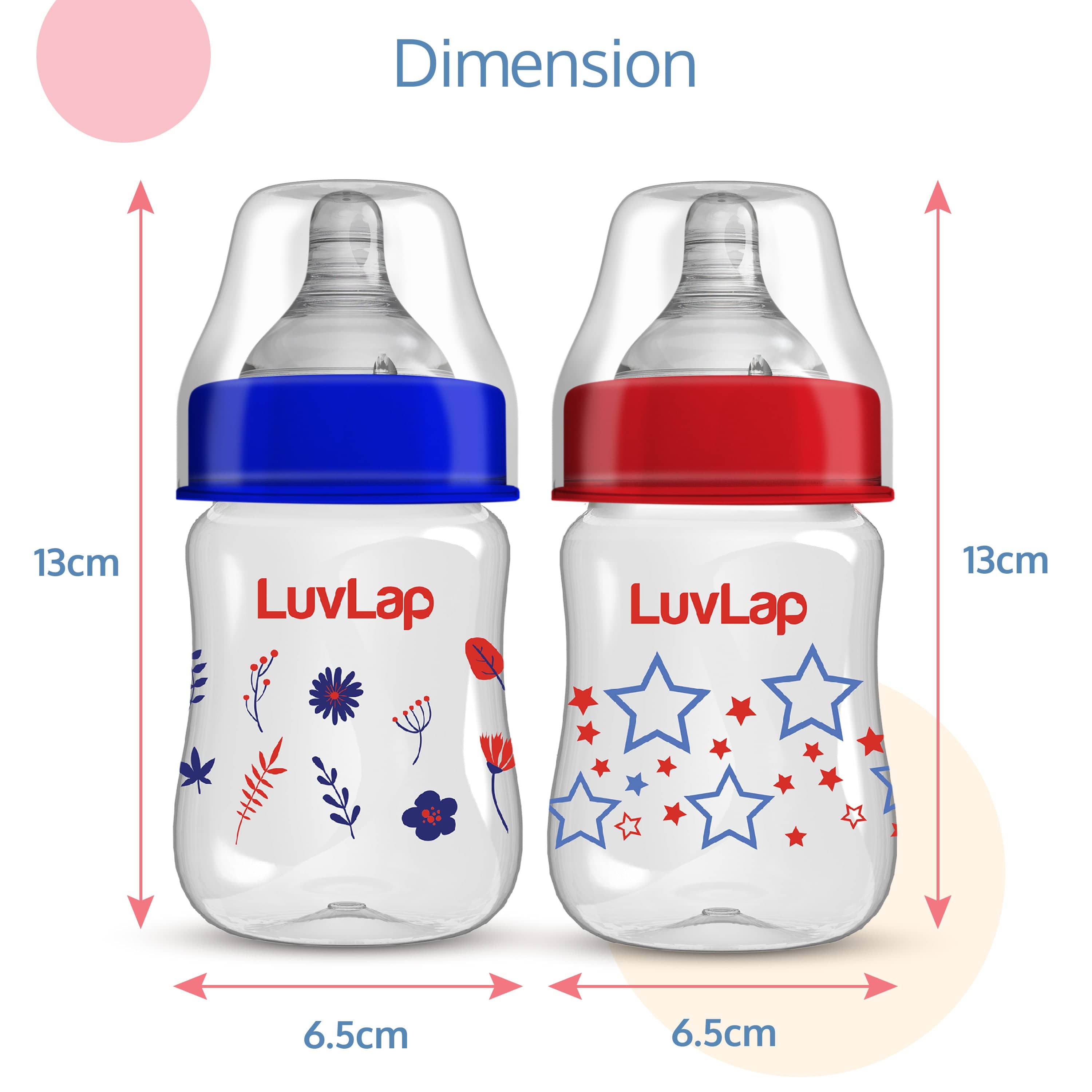 LuvLap Anti-Colic Wide Neck Natura Flo Baby Feeding Bottle, 150ml (Pack of 2)