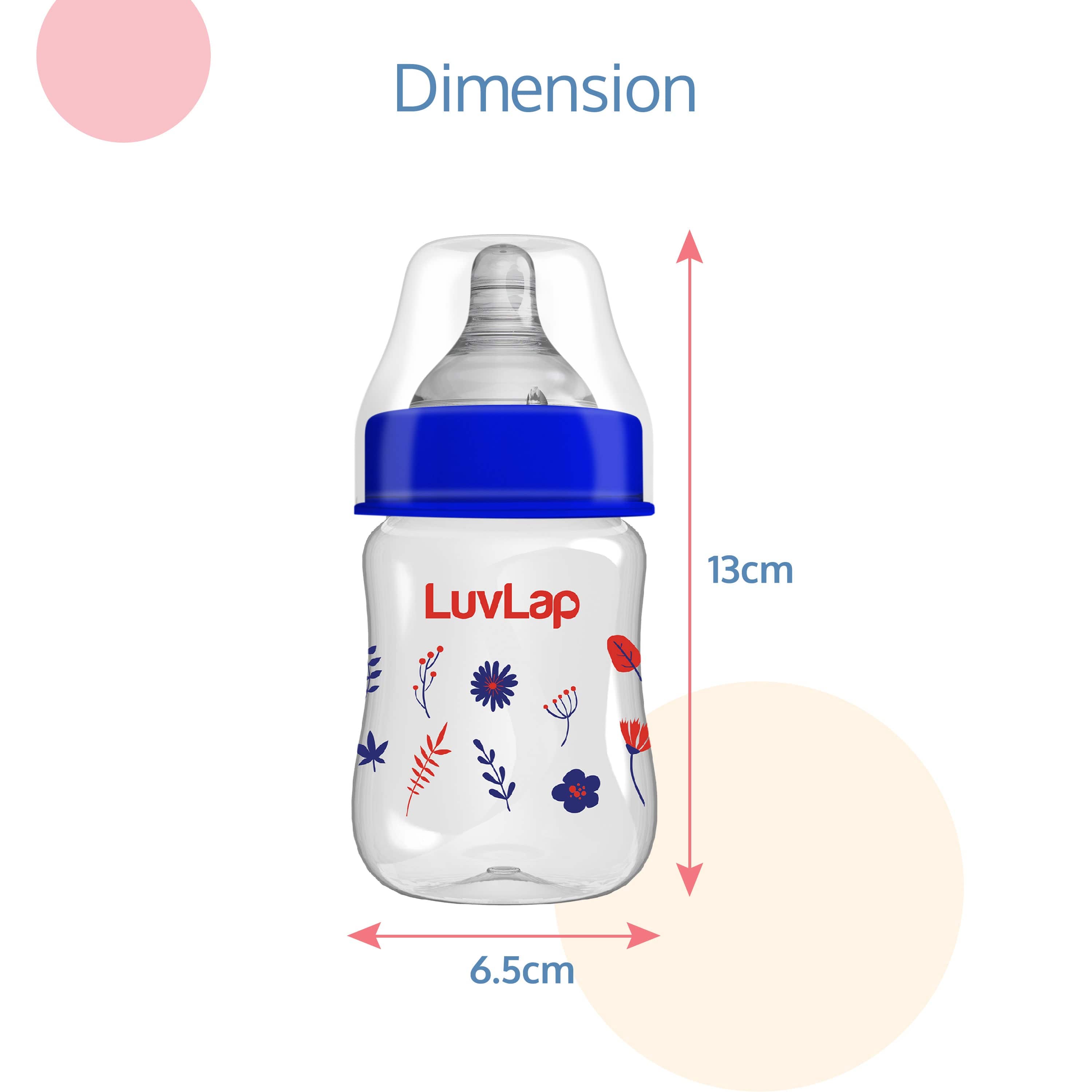 LuvLap Anti-Colic Wide Neck Natura Flo Baby Feeding Bottle, 150ml, Floral