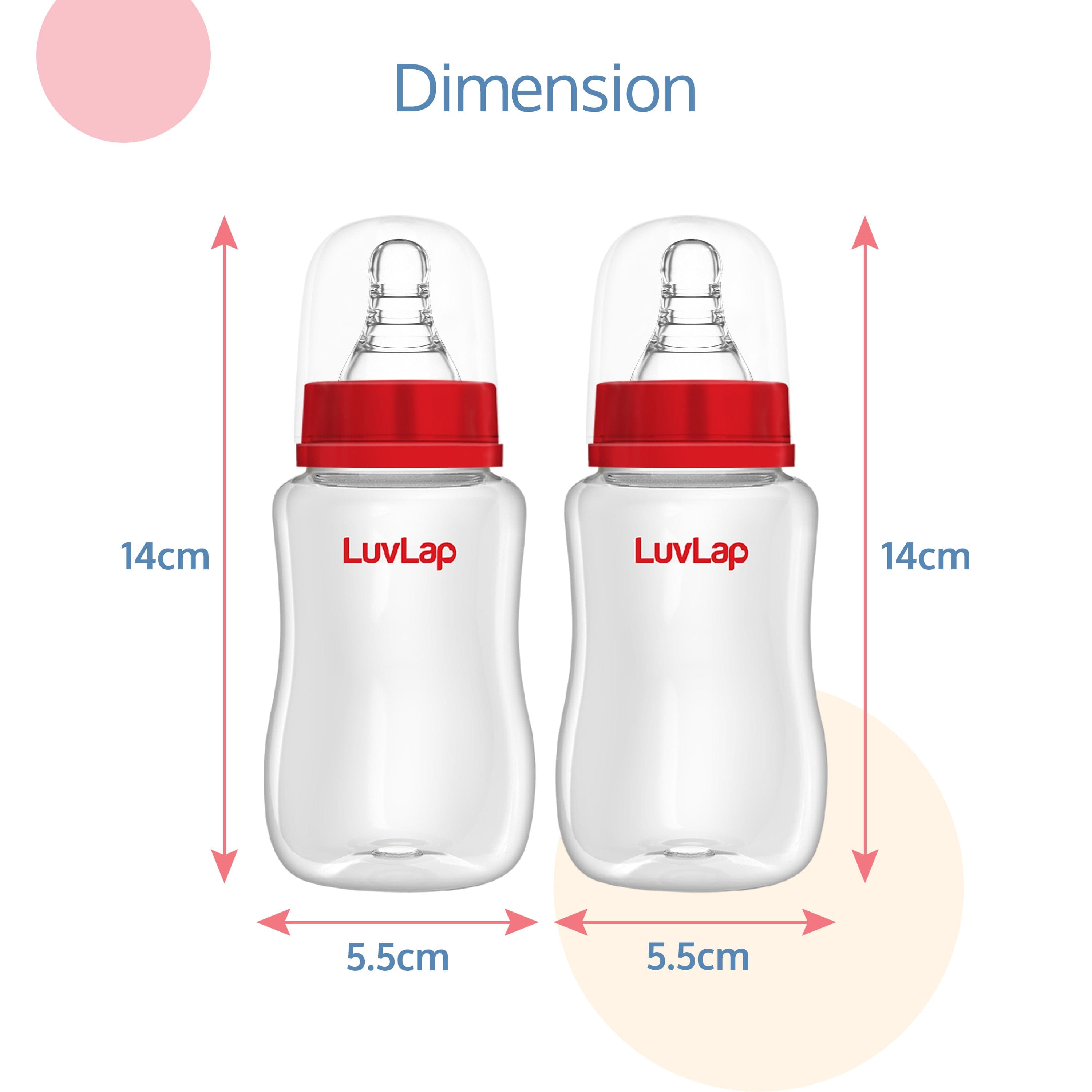 LuvLap Anti-Colic Slim/Regular Neck Essential Baby Feeding Bottle, 125ml (Pack of 2)