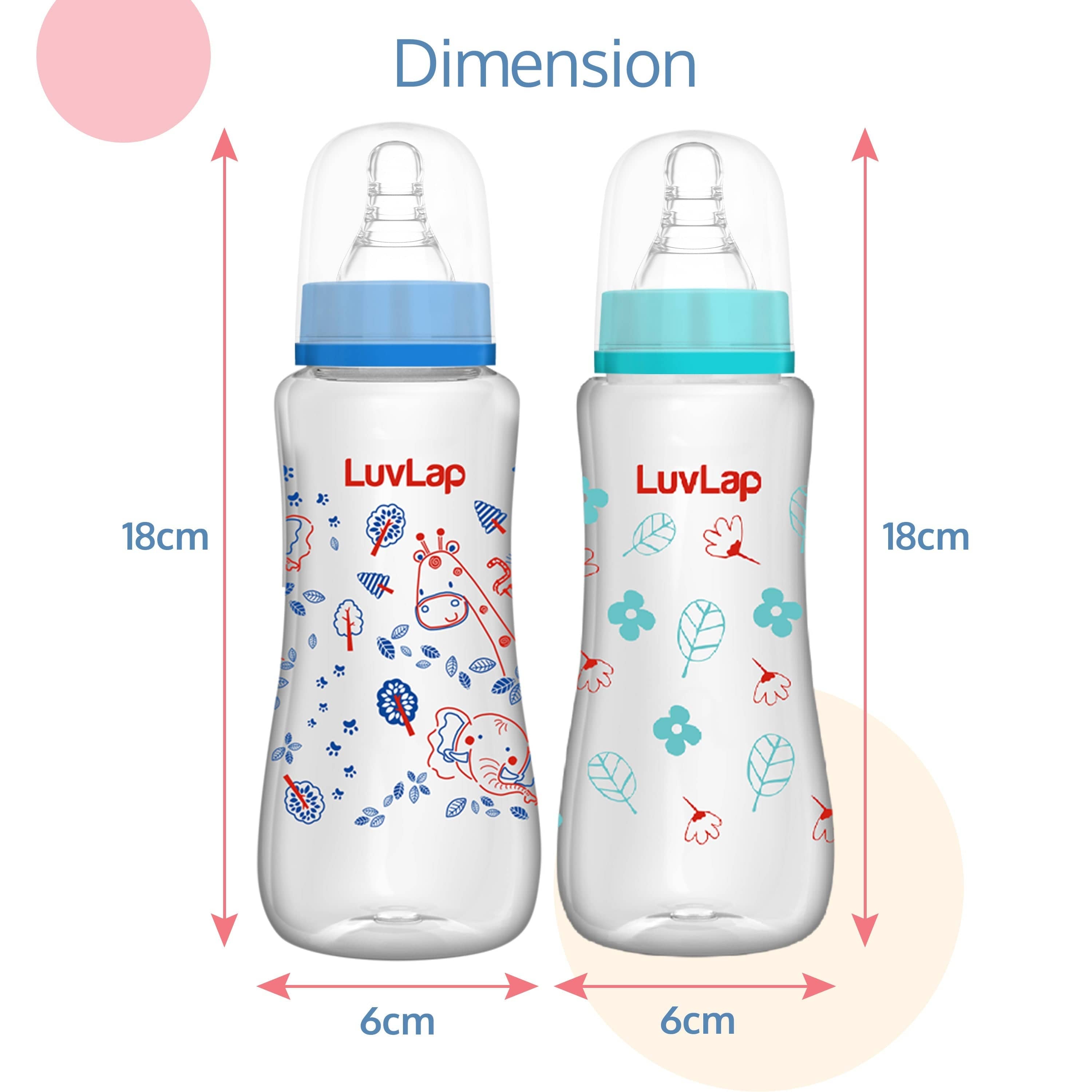 LuvLap Anti-Colic Slim / Regular Neck Essential Baby Feeding Bottle, 250ml (Pack of 2)