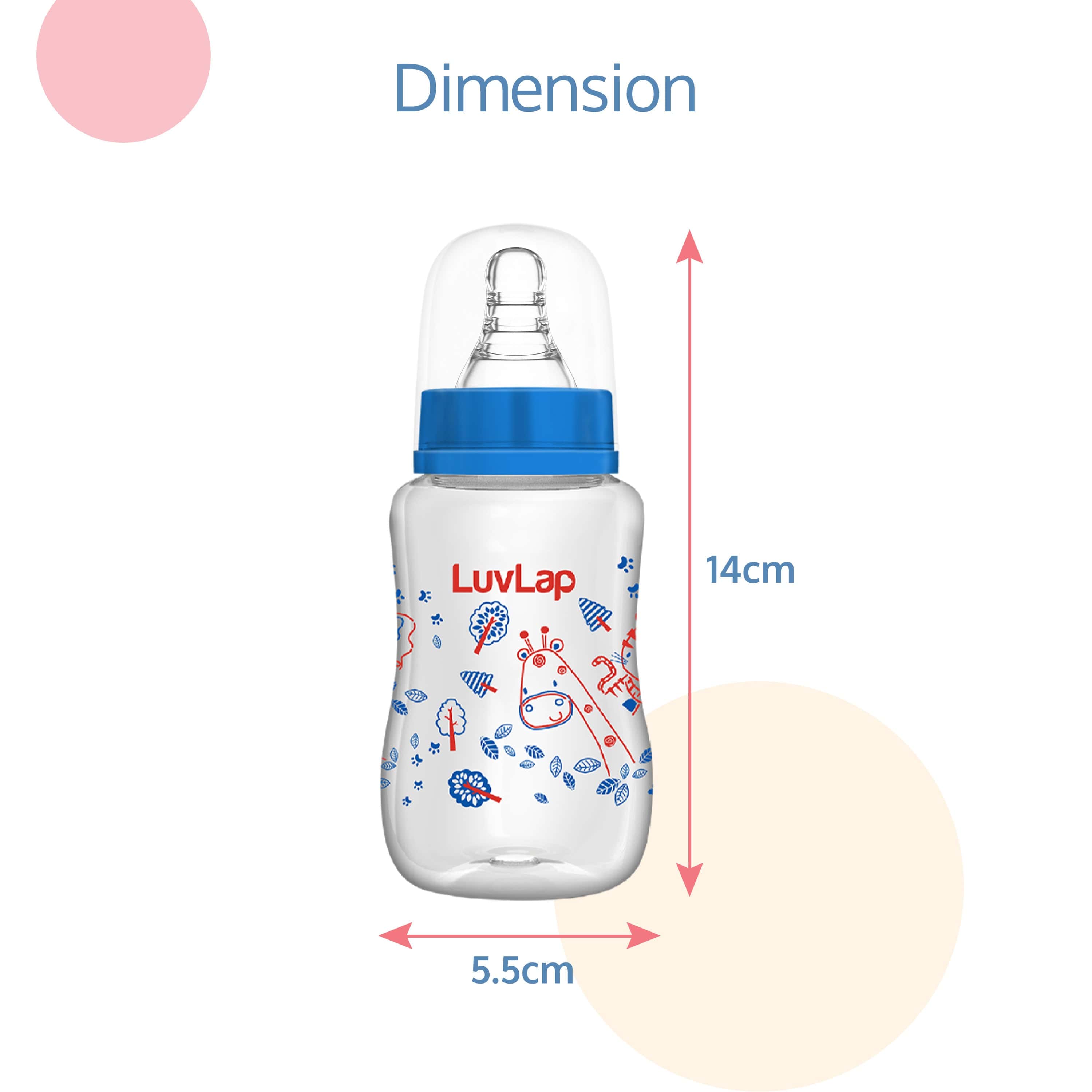 LuvLap Slim Neck Essential Baby Feeding Bottle, 125ml, Jungle Tales